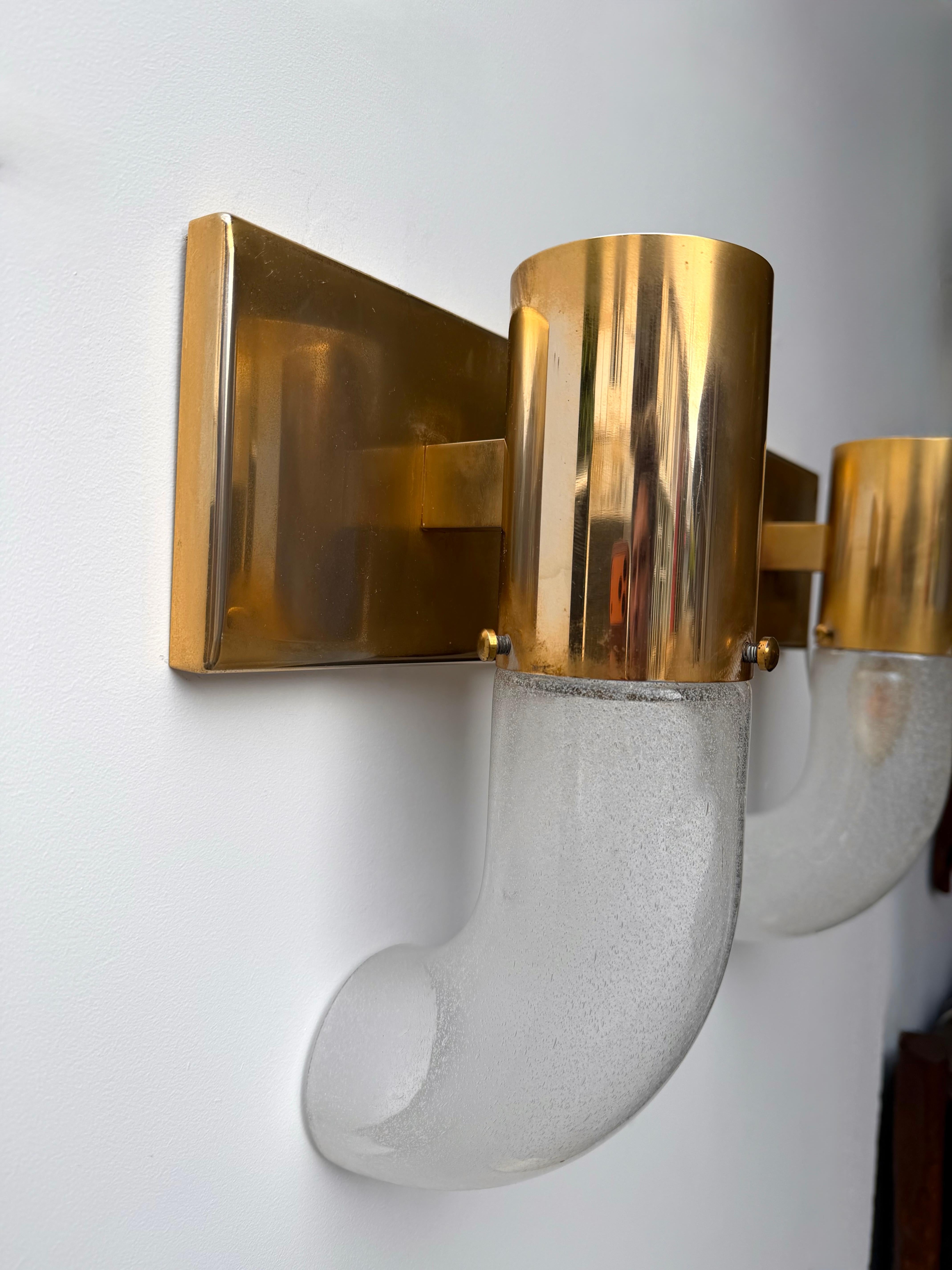 Ottone Sconce in ottone e vetro di Murano di Aldo Nason per Mazzega, Italia, anni '70 in vendita
