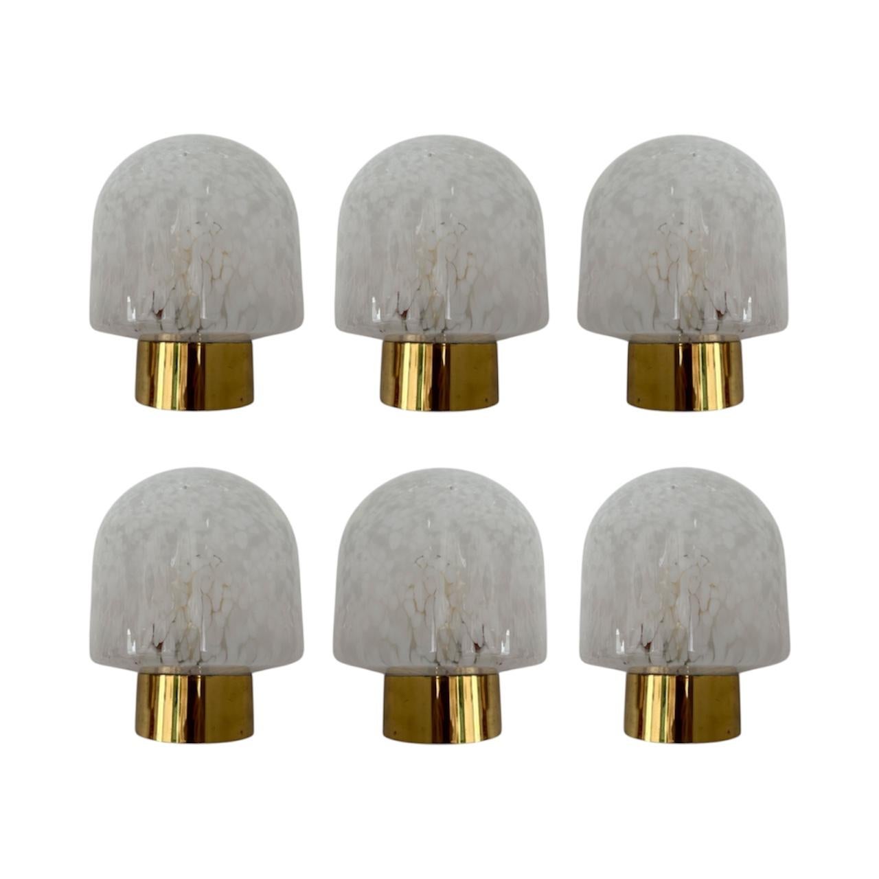 Lámpara de latón y cristal de Murano moteado blanco by ITRE, Italia, 1970s en venta 6