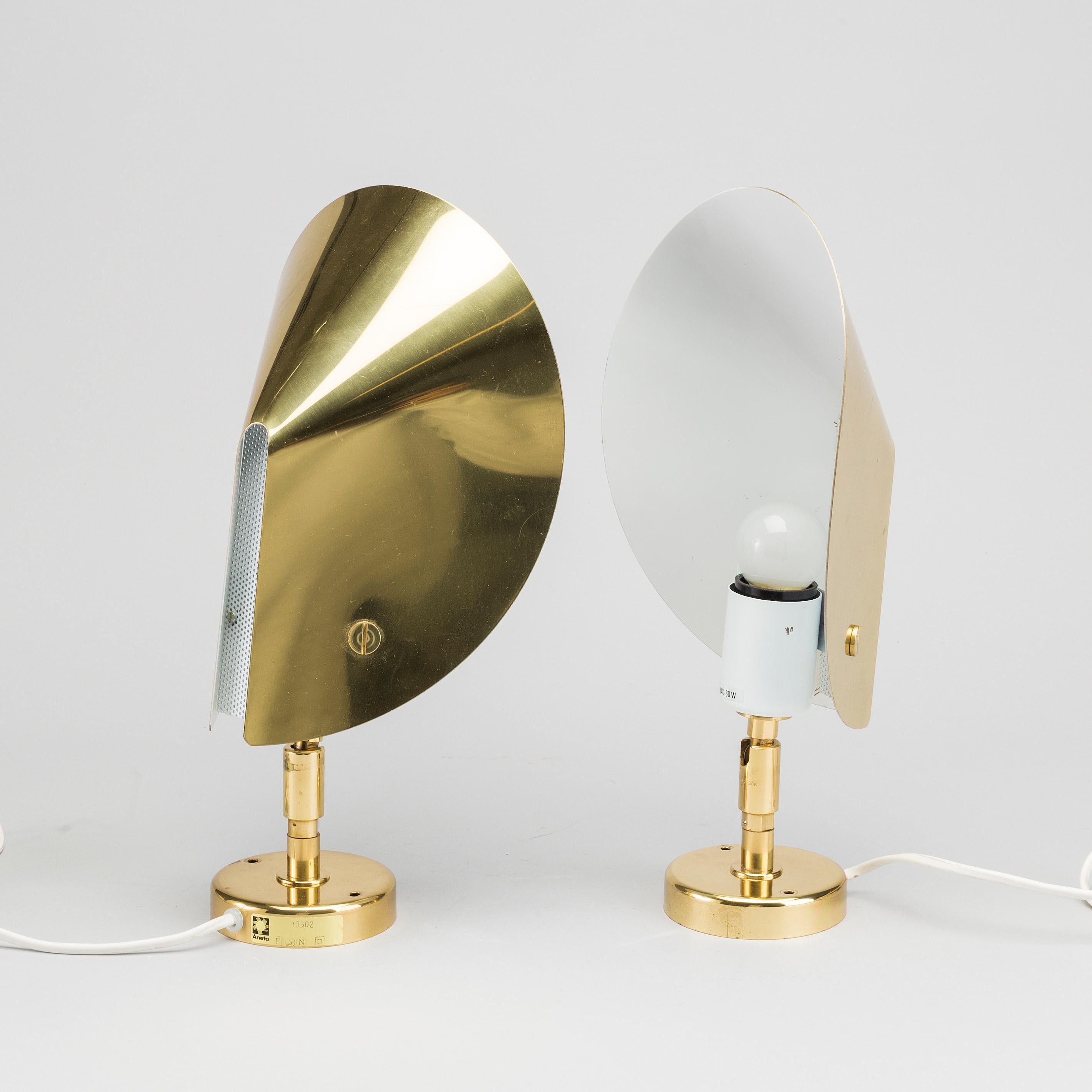 20th Century Aneta wall lights brass Sweden 1970 For Sale