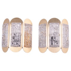 Brass Sconces ‘Pair’ with Pressed Glass and Brass by Vitrika, 1970s