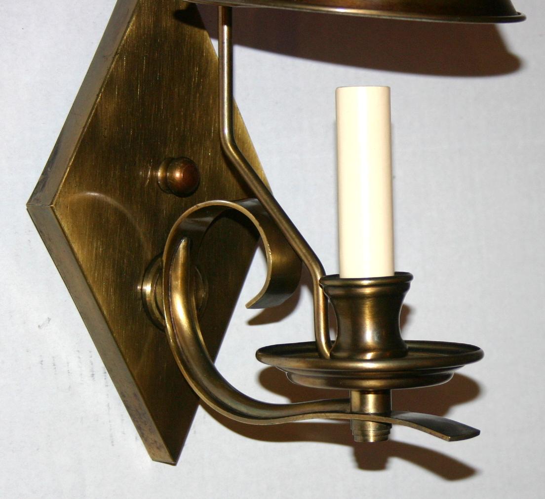 Brass Sconces with Shades In Good Condition For Sale In New York, NY