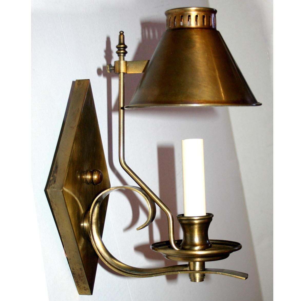 Mid-20th Century Brass Sconces with Shades For Sale