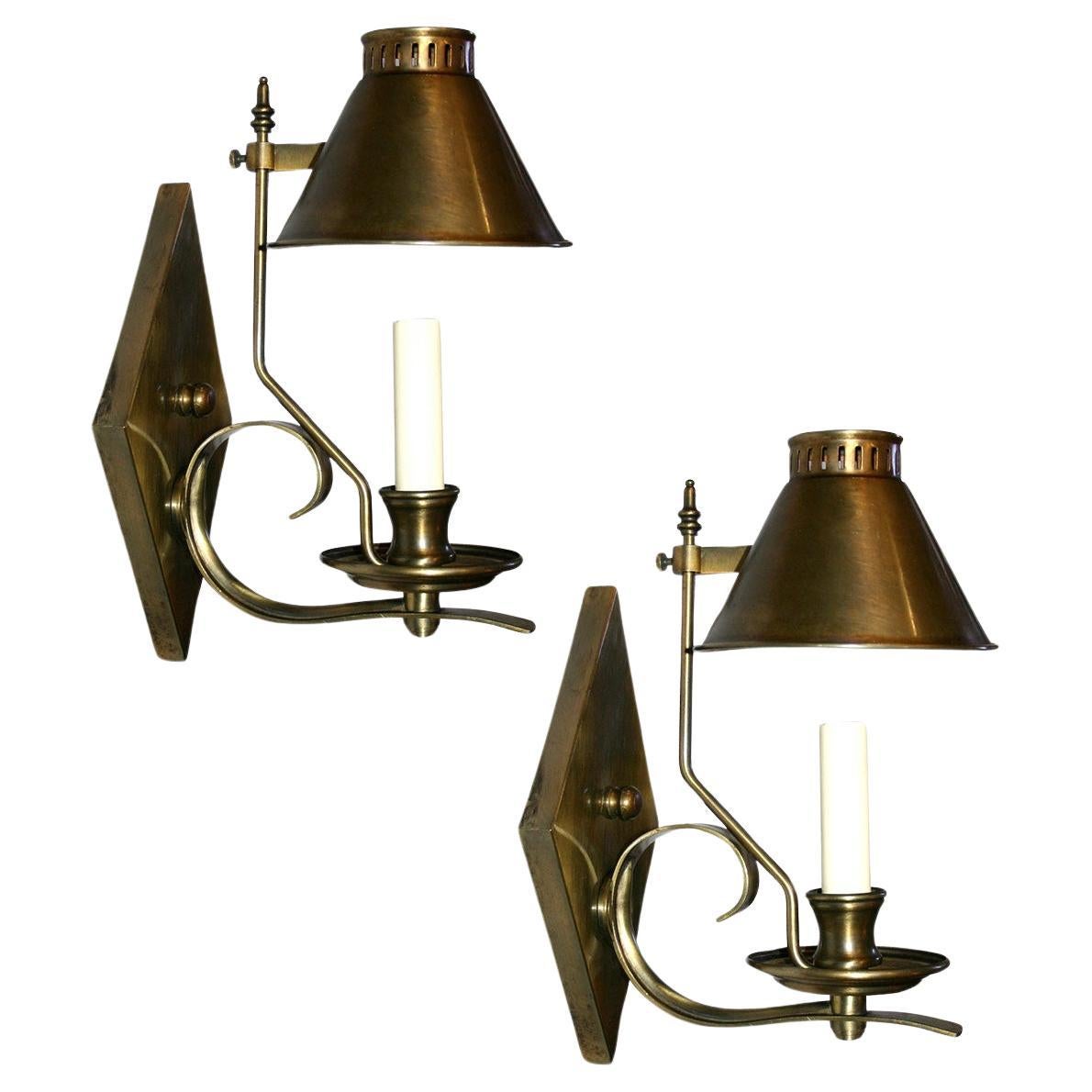 Brass Sconces with Shades For Sale