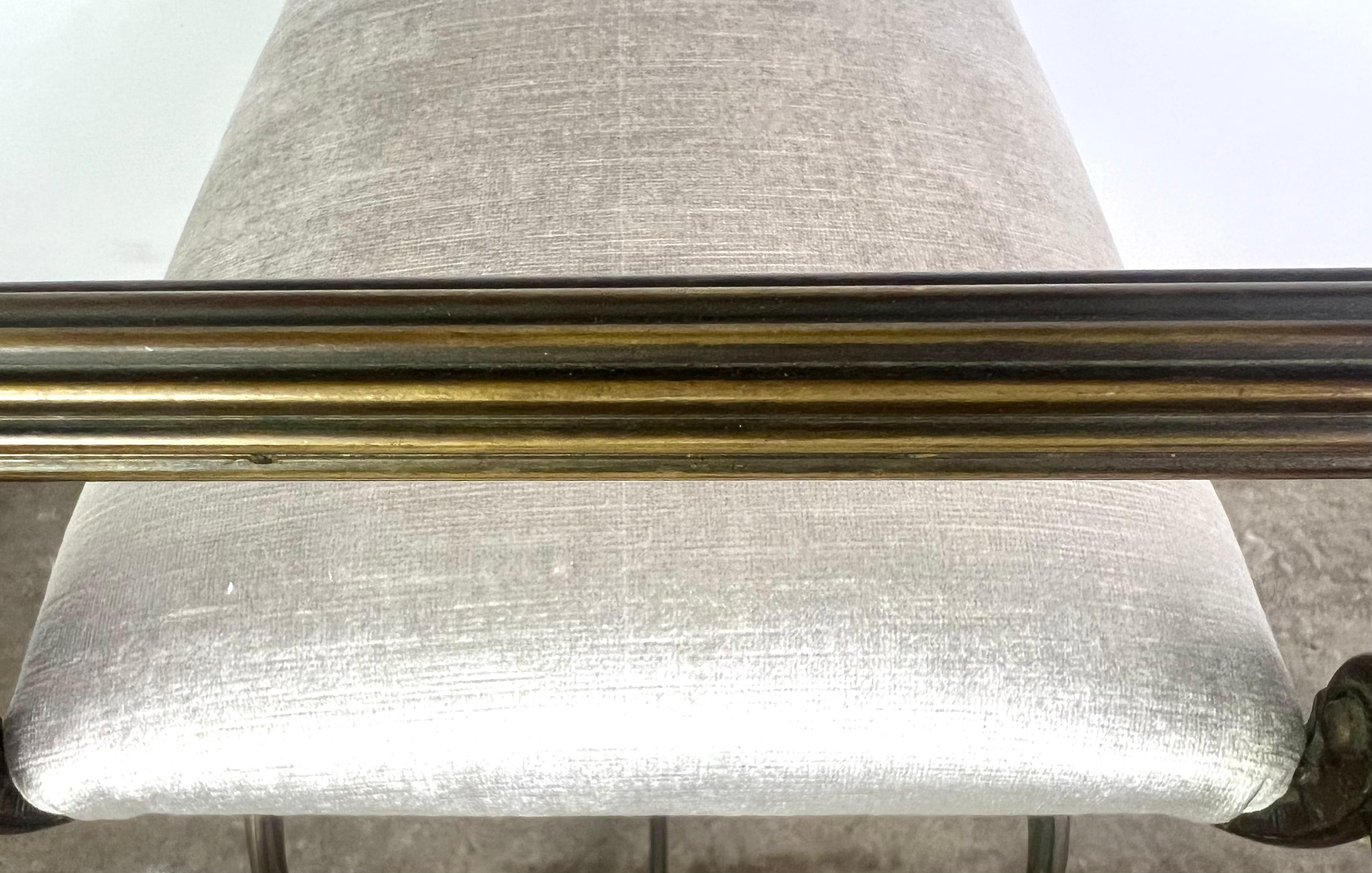 Brass Scrolled Velvet Upholstered Vanity Bench For Sale 2