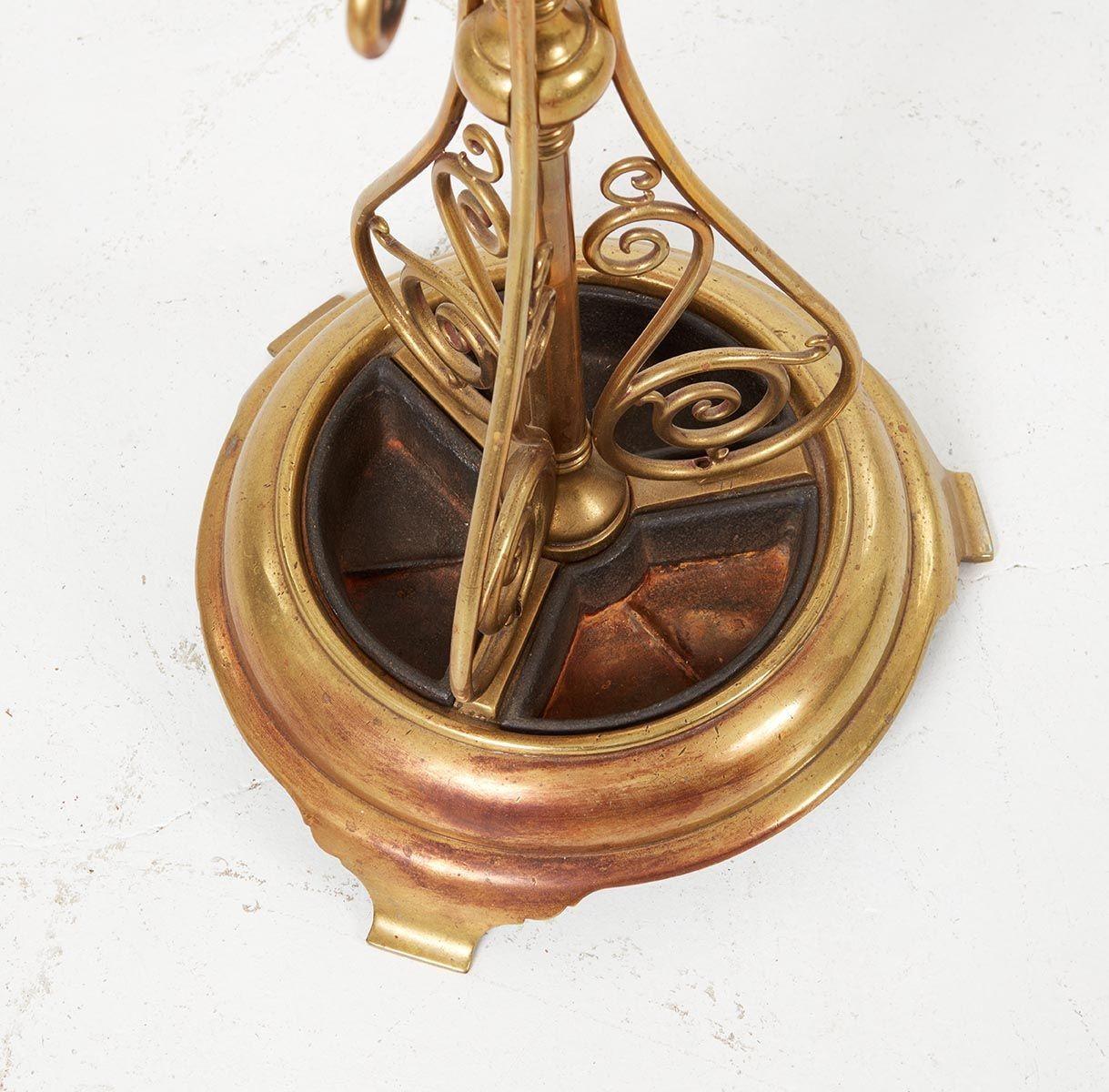 English Brass Scrollwork Umbrella Stand For Sale