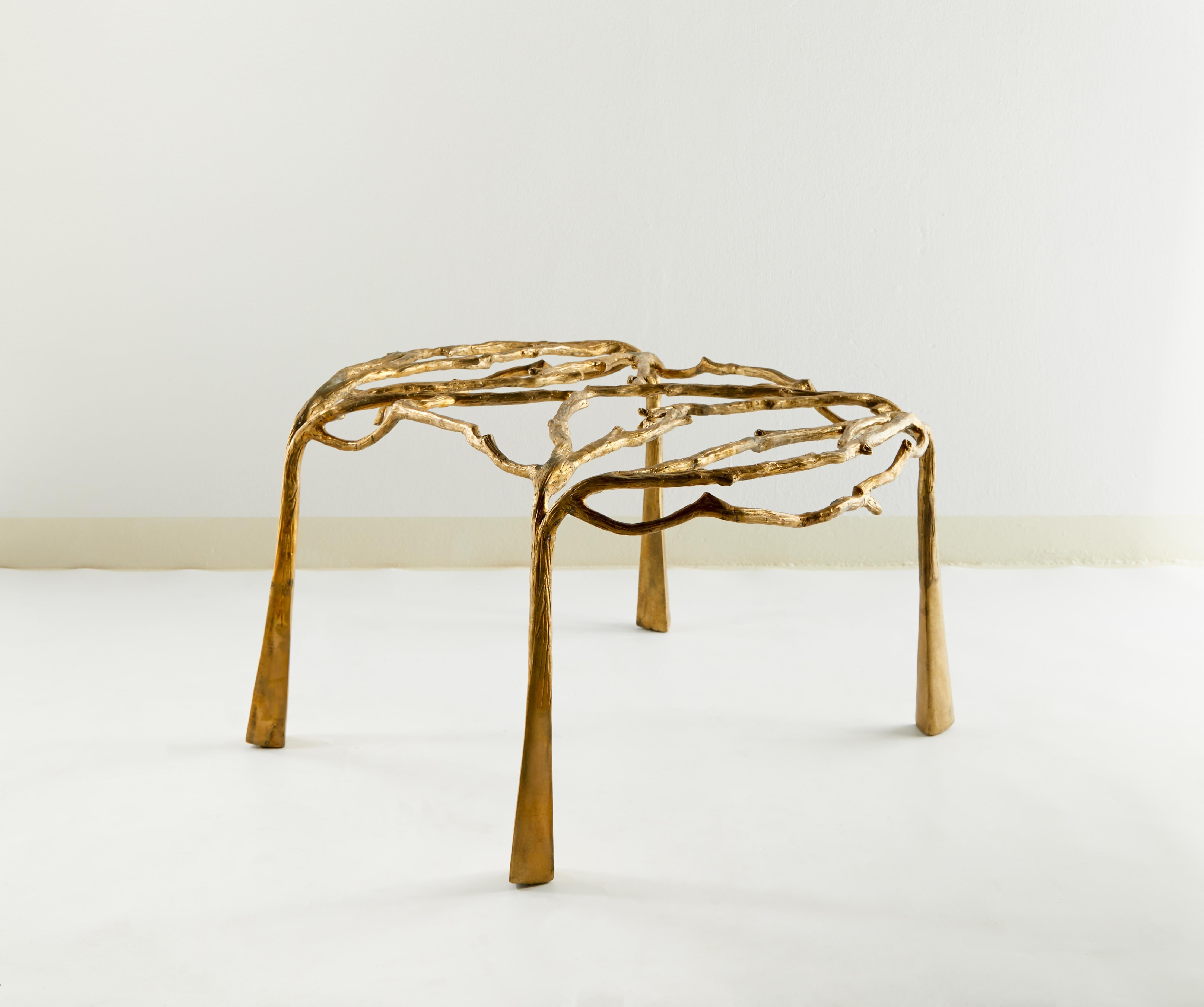 Brass cculpted coffee table, complexity, Misaya
Dimensions: W 66 x L 77 x H 46 cm
Hand-sculpted brass table.
Sold without glasstop.