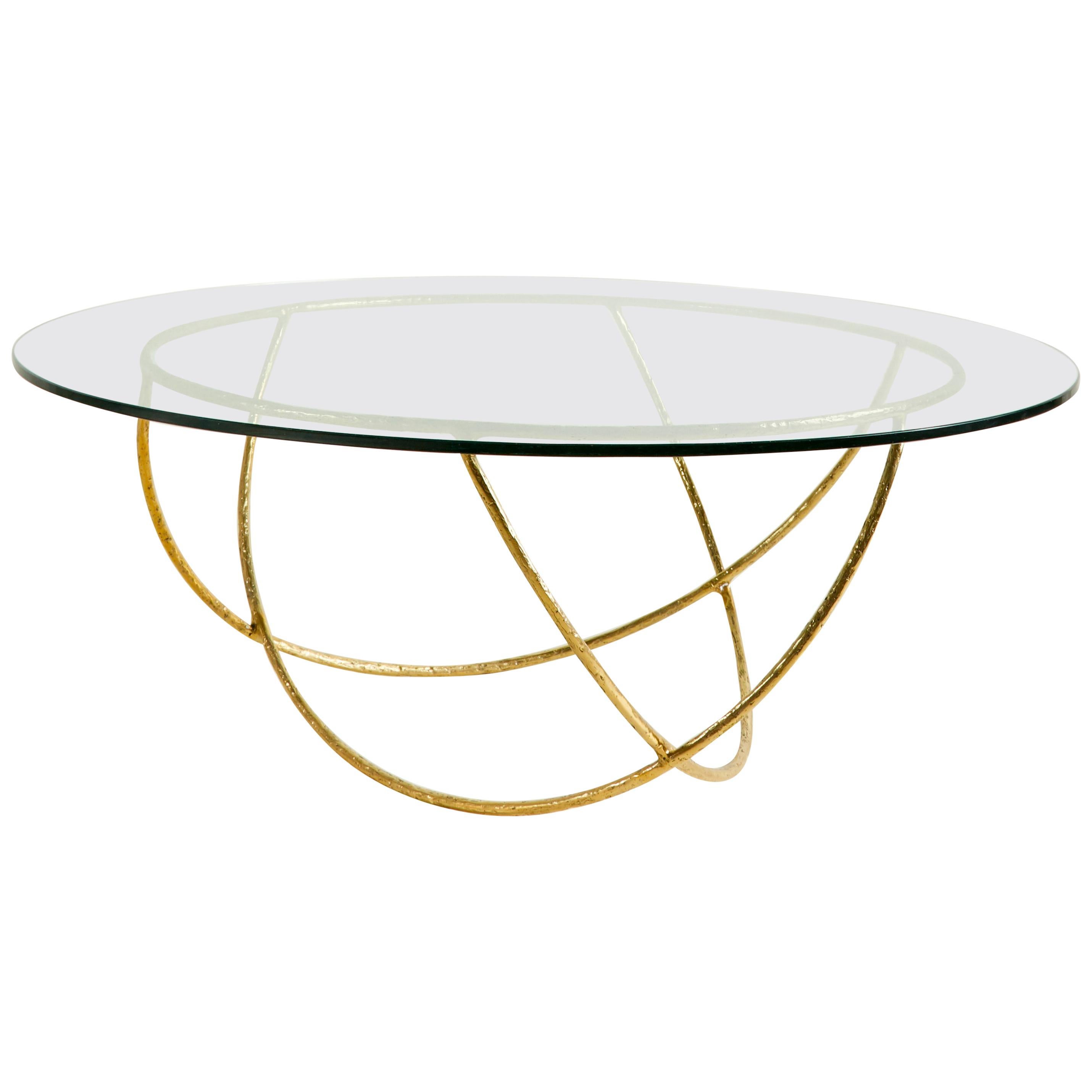 Brass Sculpted Coffee Table, Gold Basket, Misaya For Sale