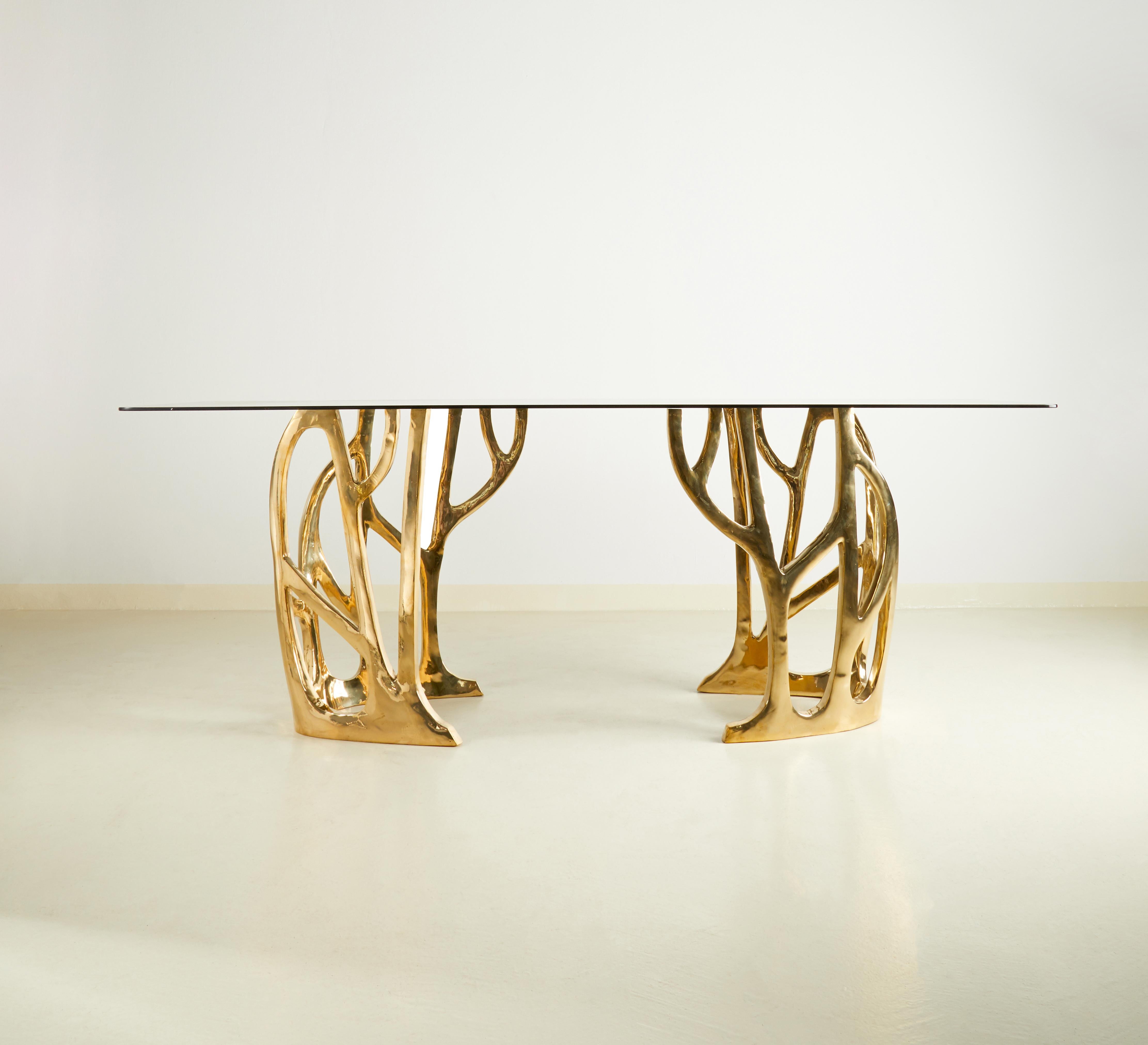 Brass coffee table, Galaxy by Misaya
Dimensions: W 40 x L 40 x H 69 cm
Hand-sculpted brass table.