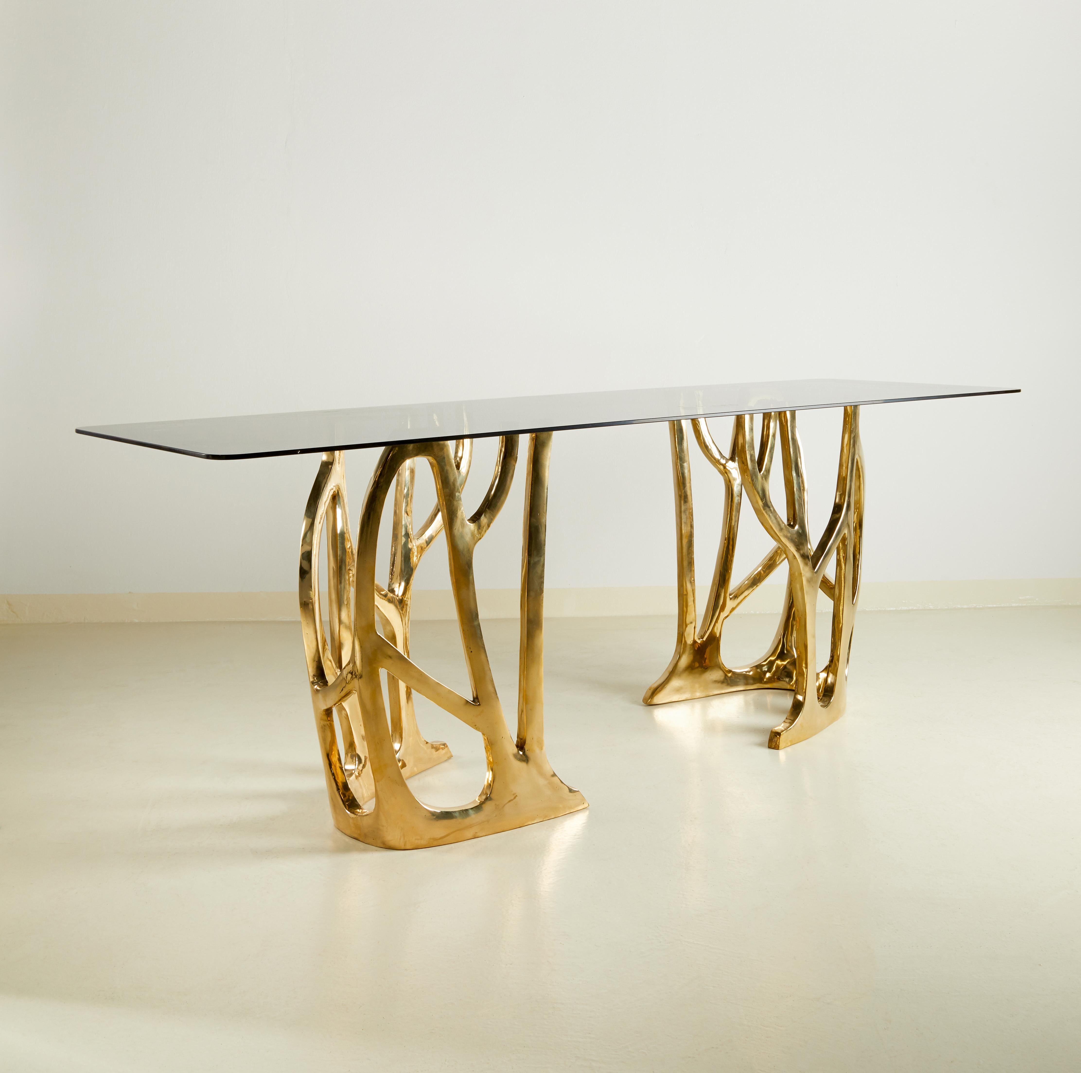 Brass Sculpted Console Table, Galaxy, Misaya In New Condition In Geneve, CH