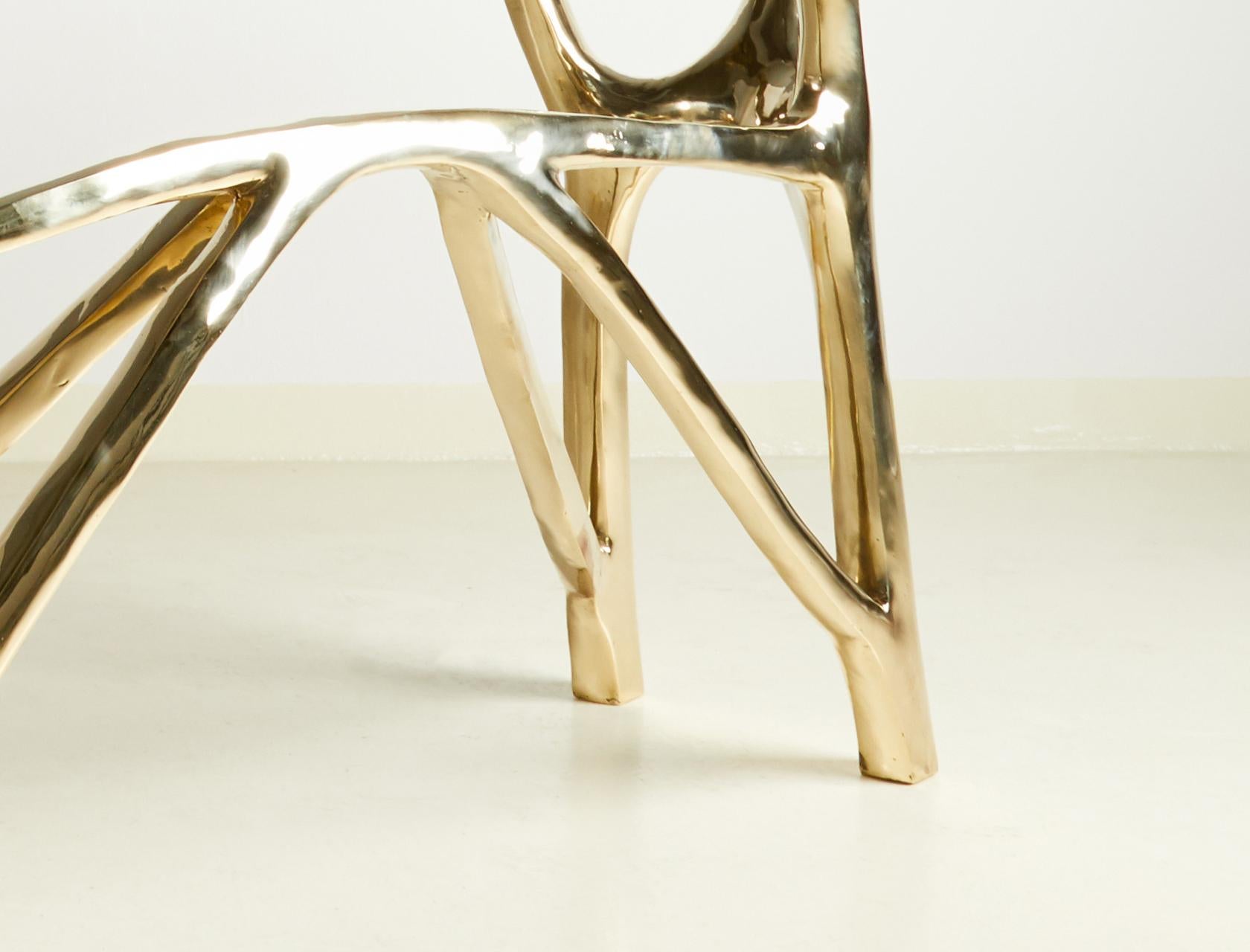 Post-Modern Brass Sculpted Console Table, Golden Symmetry, Misaya