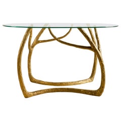 Brass Sculpted Console Table, Golden Tree, Misaya