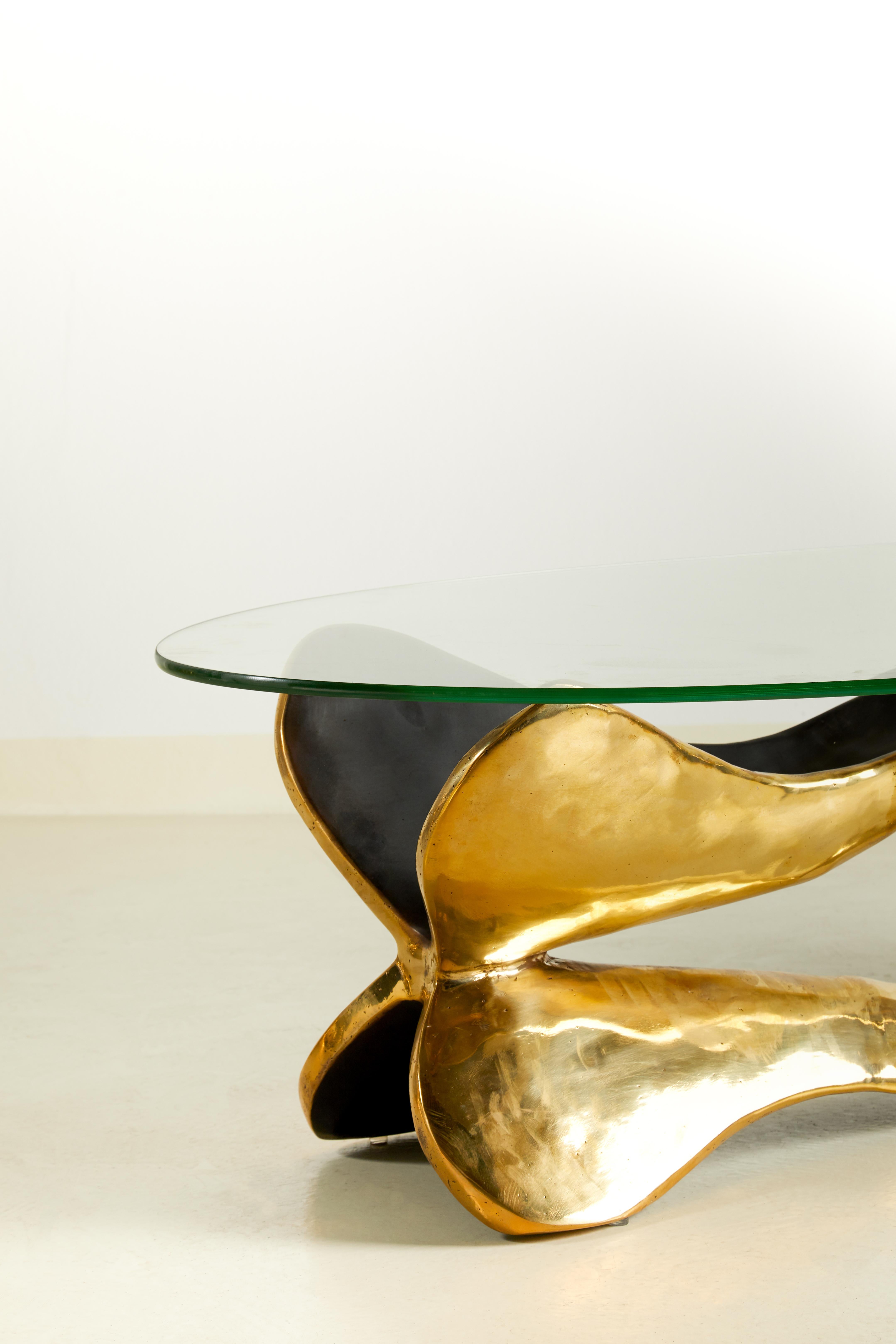 Post-Modern Brass Sculpted Console Table, Homage to Cesar's Compression, Misaya