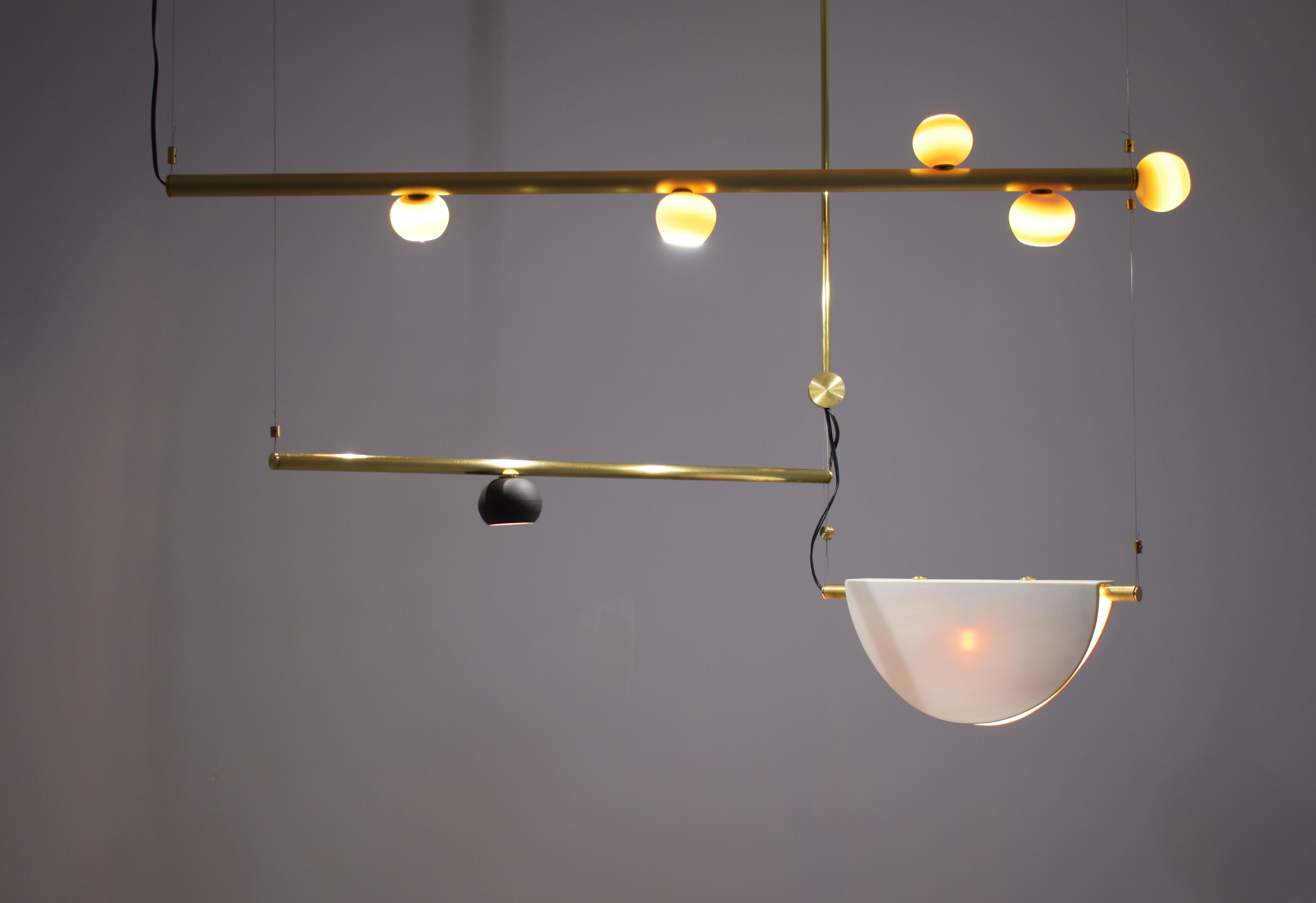 Modern Brass Sculpted Light Suspension, My Queen III, Signed Periclis Frementitis