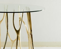 Brass Sculpted Round Table, Golden Roots, Misaya