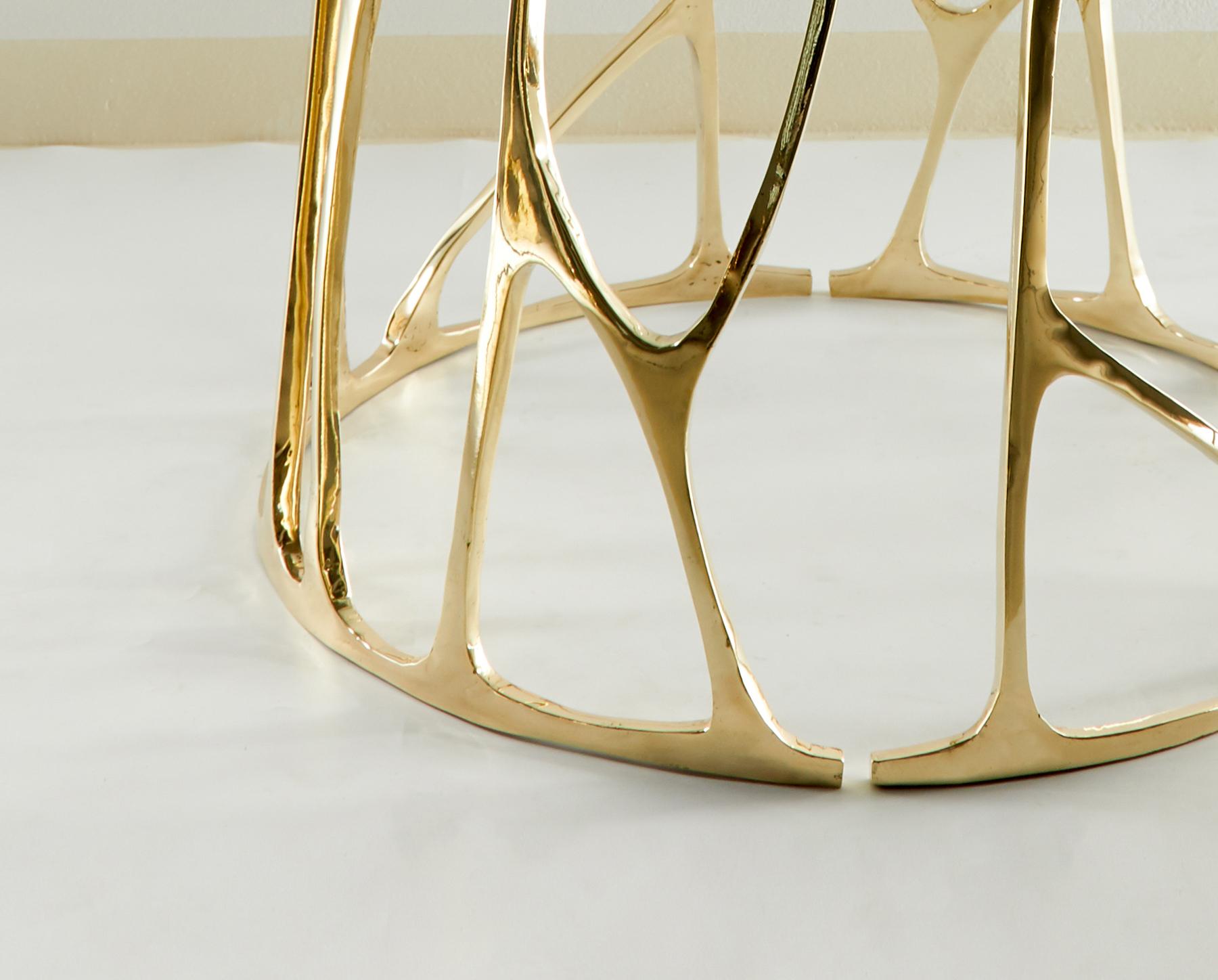 Post-Modern Brass Sculpted Round Table, Golden Roots, Misaya