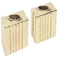 Candeleros escultóricos de latón en forma de diamante Vintage
