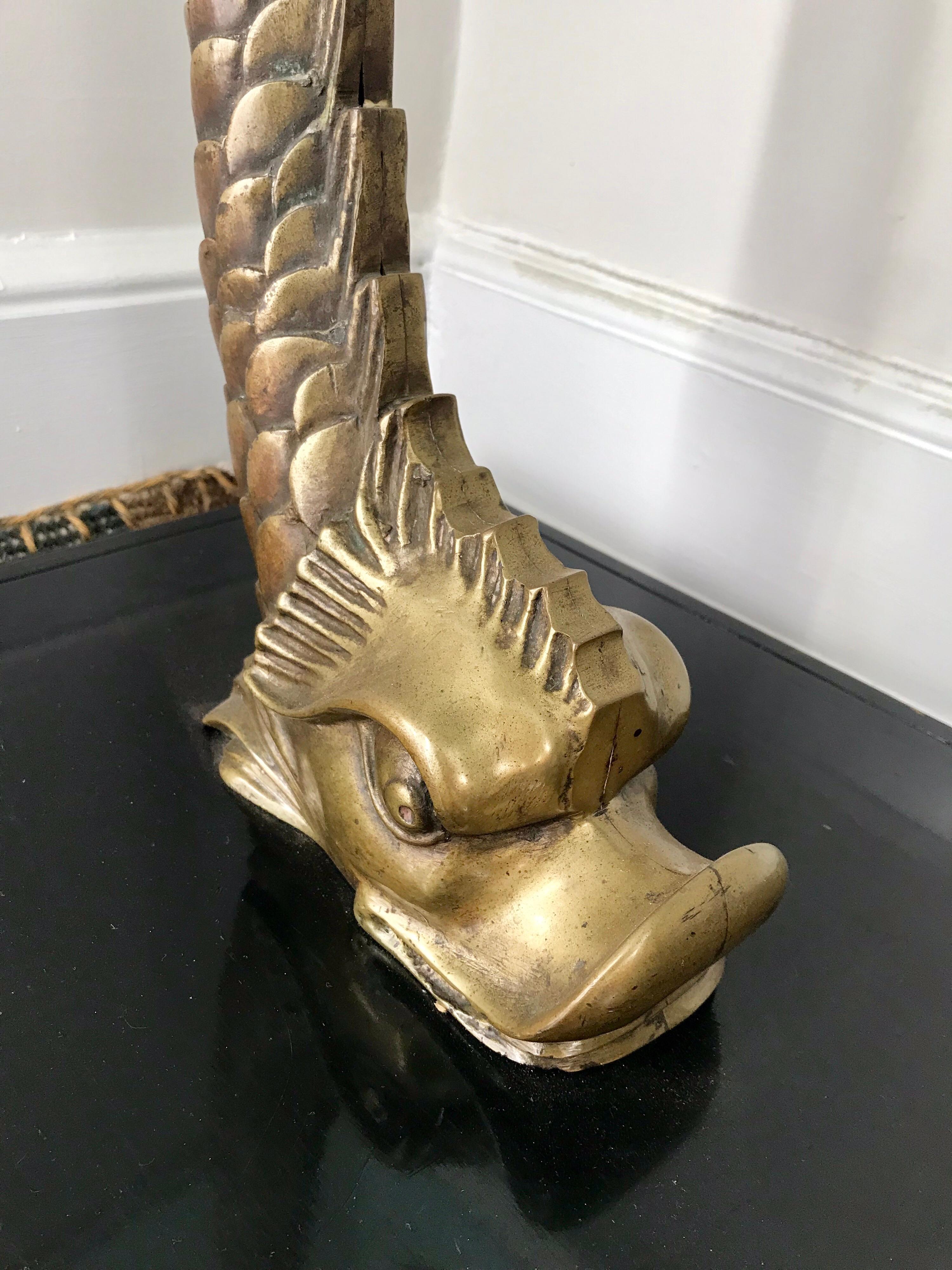Brass Sculptural Koi Fish and Glass Console Table Made in Italy In Good Condition In West Hartford, CT