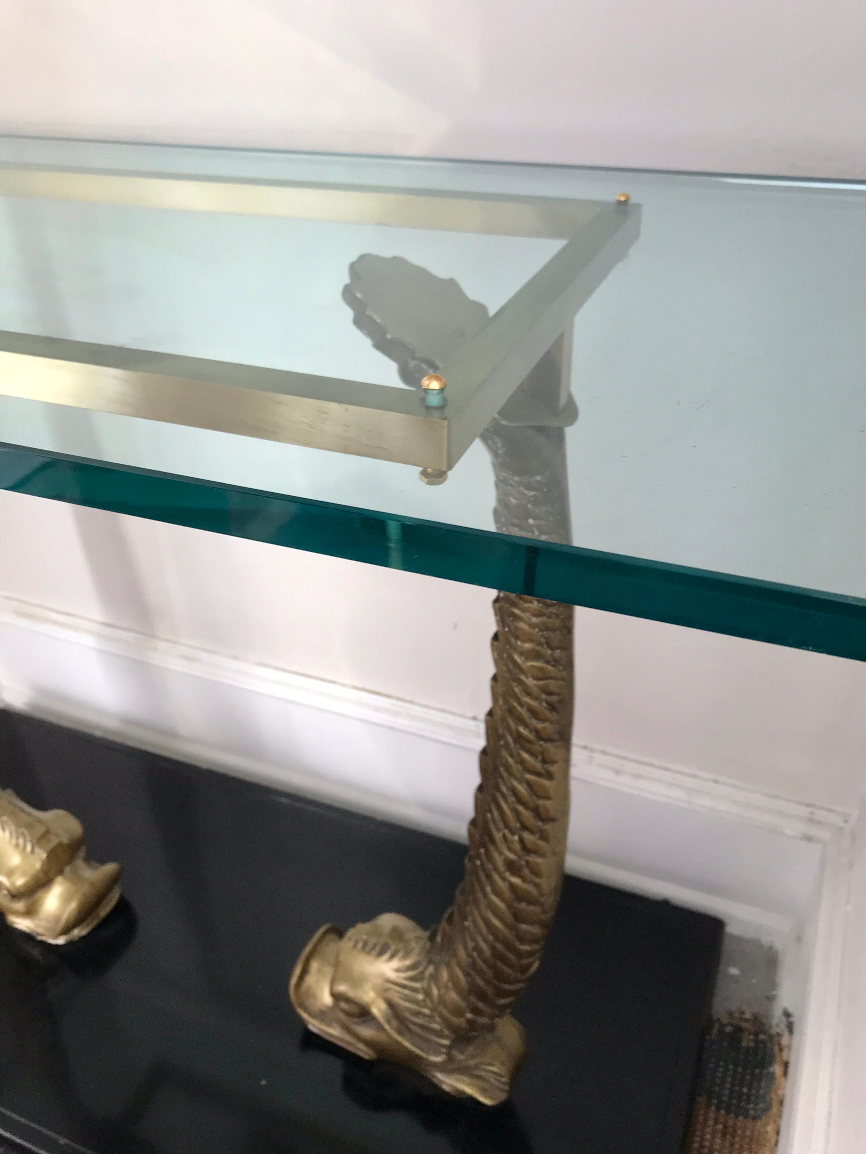 Late 20th Century Brass Sculptural Koi Fish and Glass Console Table Made in Italy