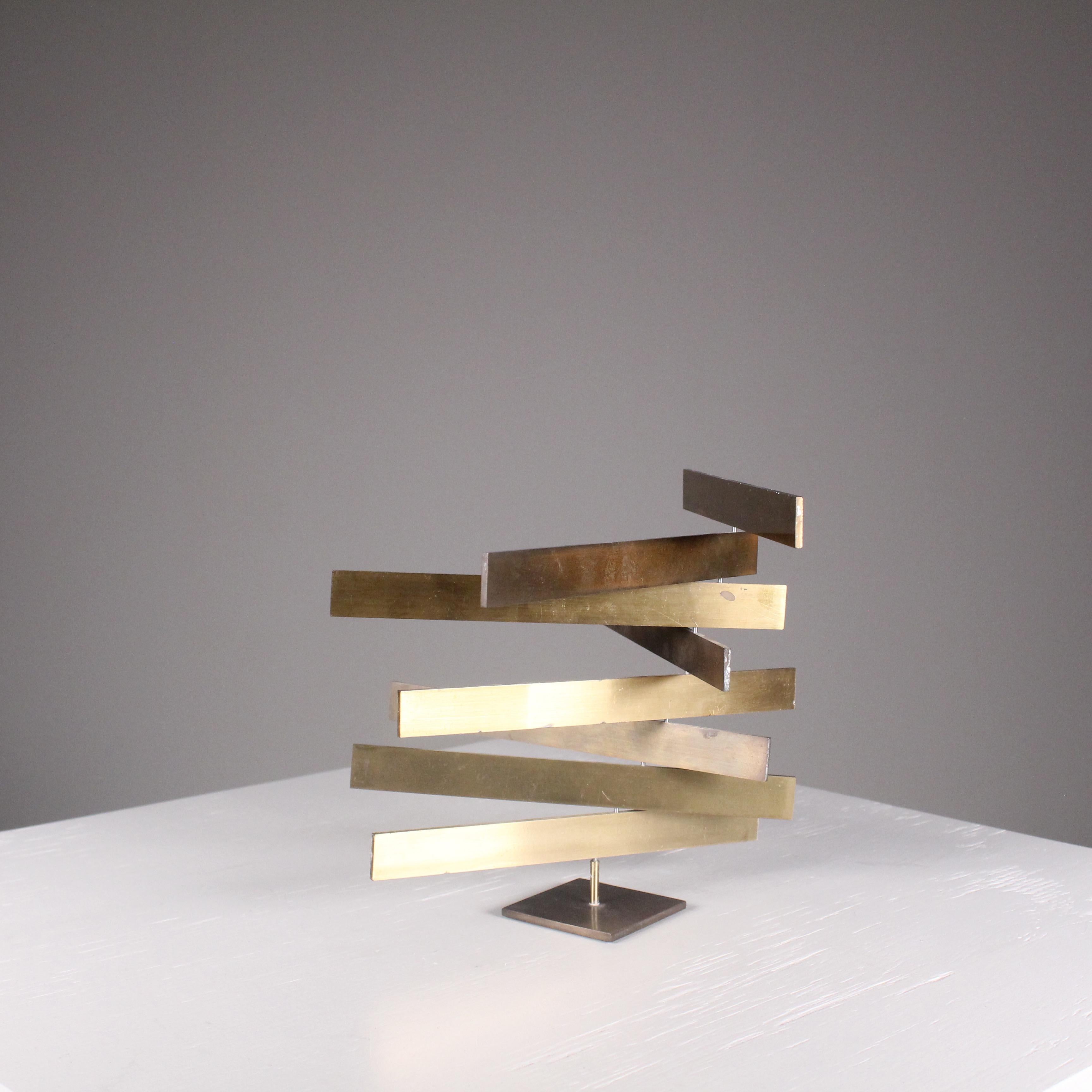 Brass Sculpture, Bilico, Victor Simonetti, Simon Gavina, 1969. A kinetic brass sculpture, Victor Simonetti's Bilico is a masterpiece of artistic elegance produced by Simon Gavina in 1969. The object can present a bit problem with stability if the