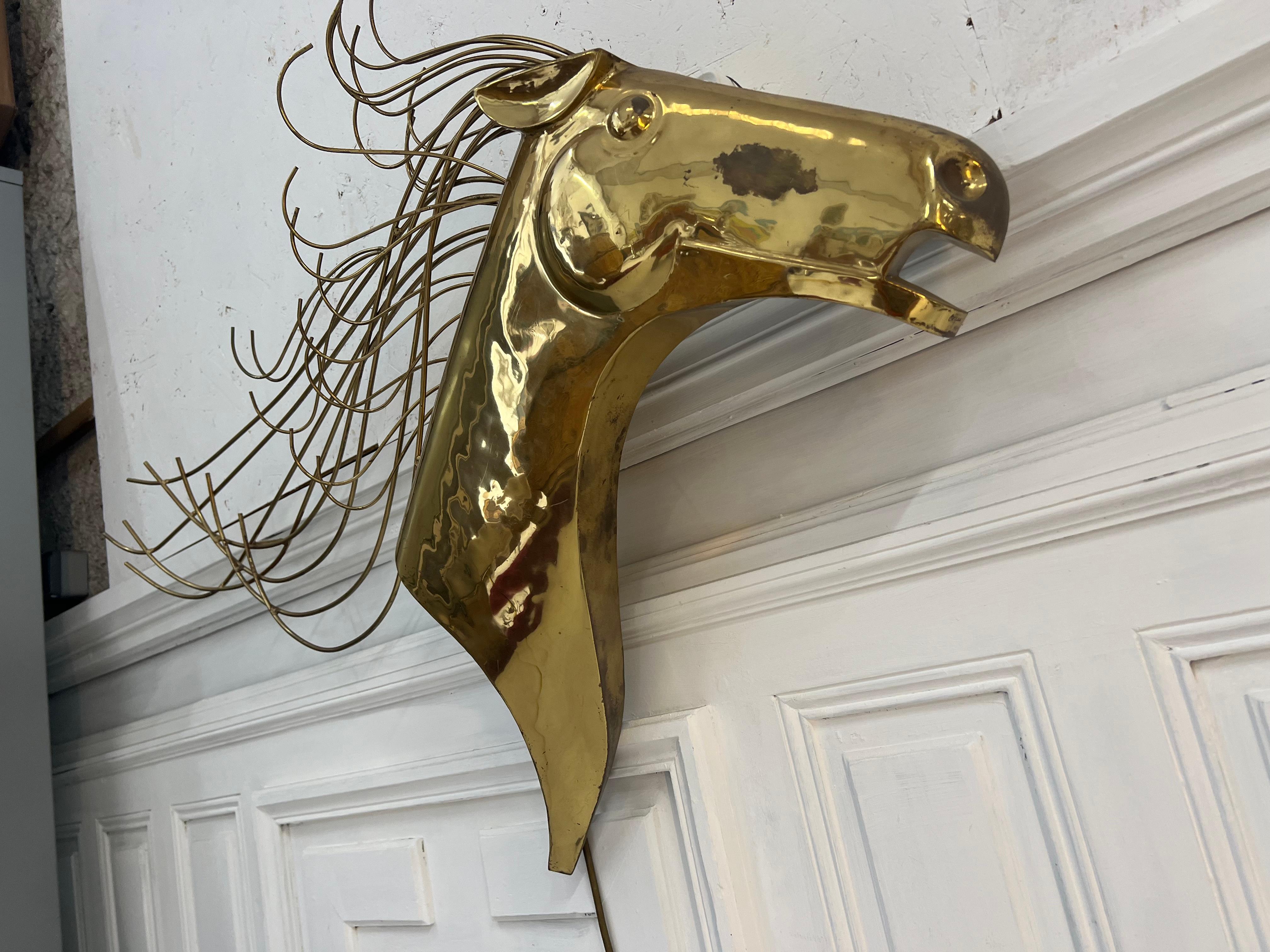 Late 20th Century Brass Sculpture by Curtis Jere 1980s Wall Sconce Head Horse For Sale