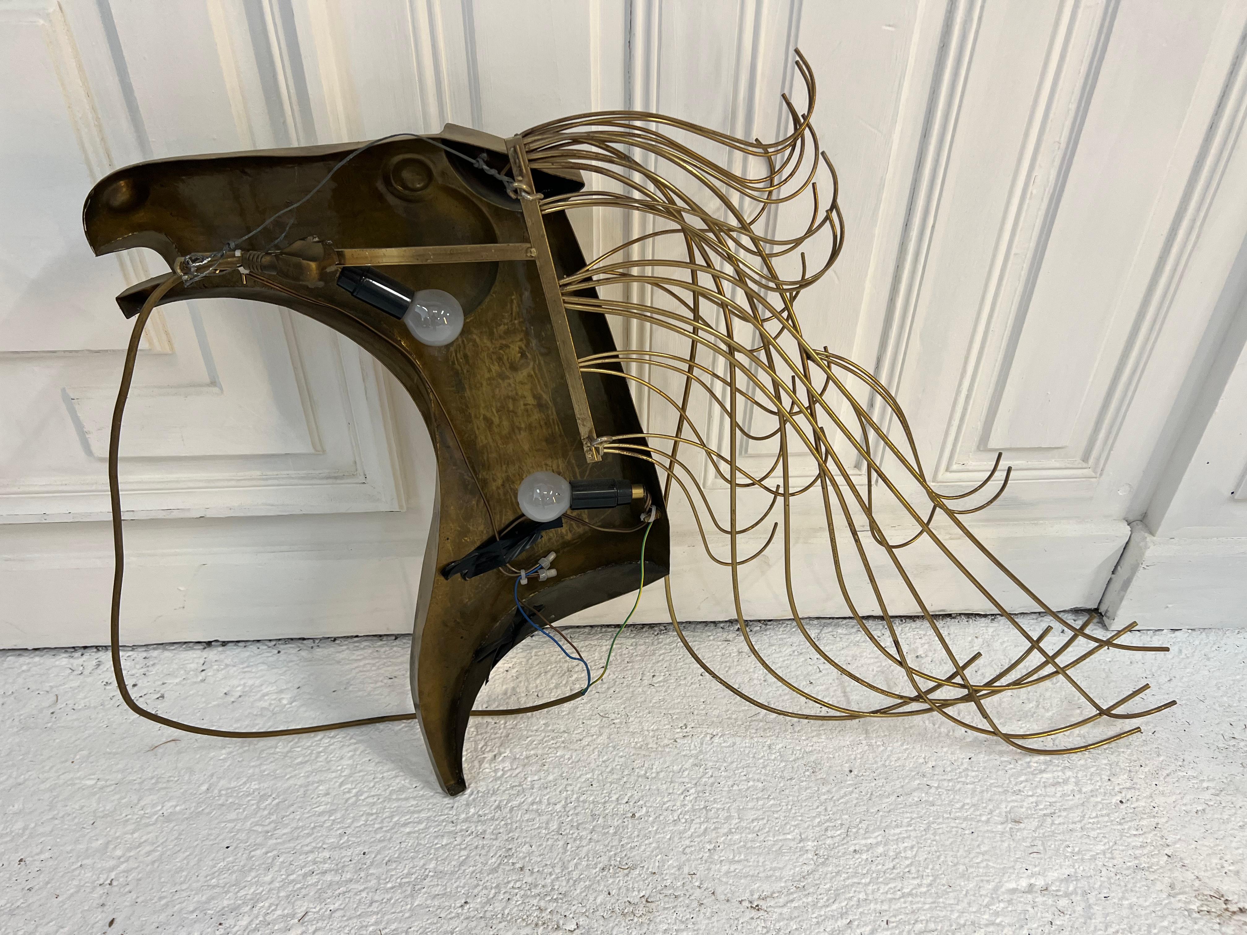 Brass Sculpture by Curtis Jere 1980s Wall Sconce Head Horse For Sale 3