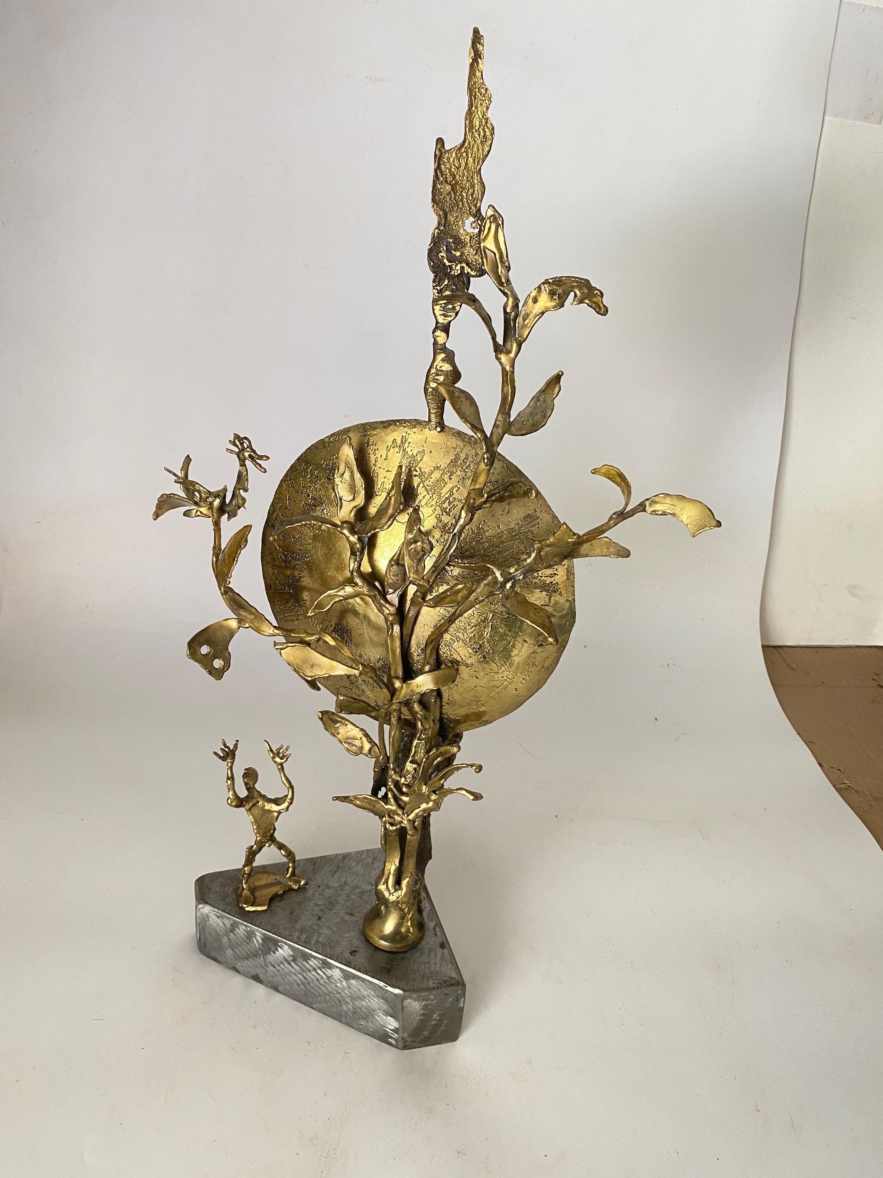 French Brass Sculpture by  Tossello, Signed in Brass and Aluminium Dated 1999 For Sale