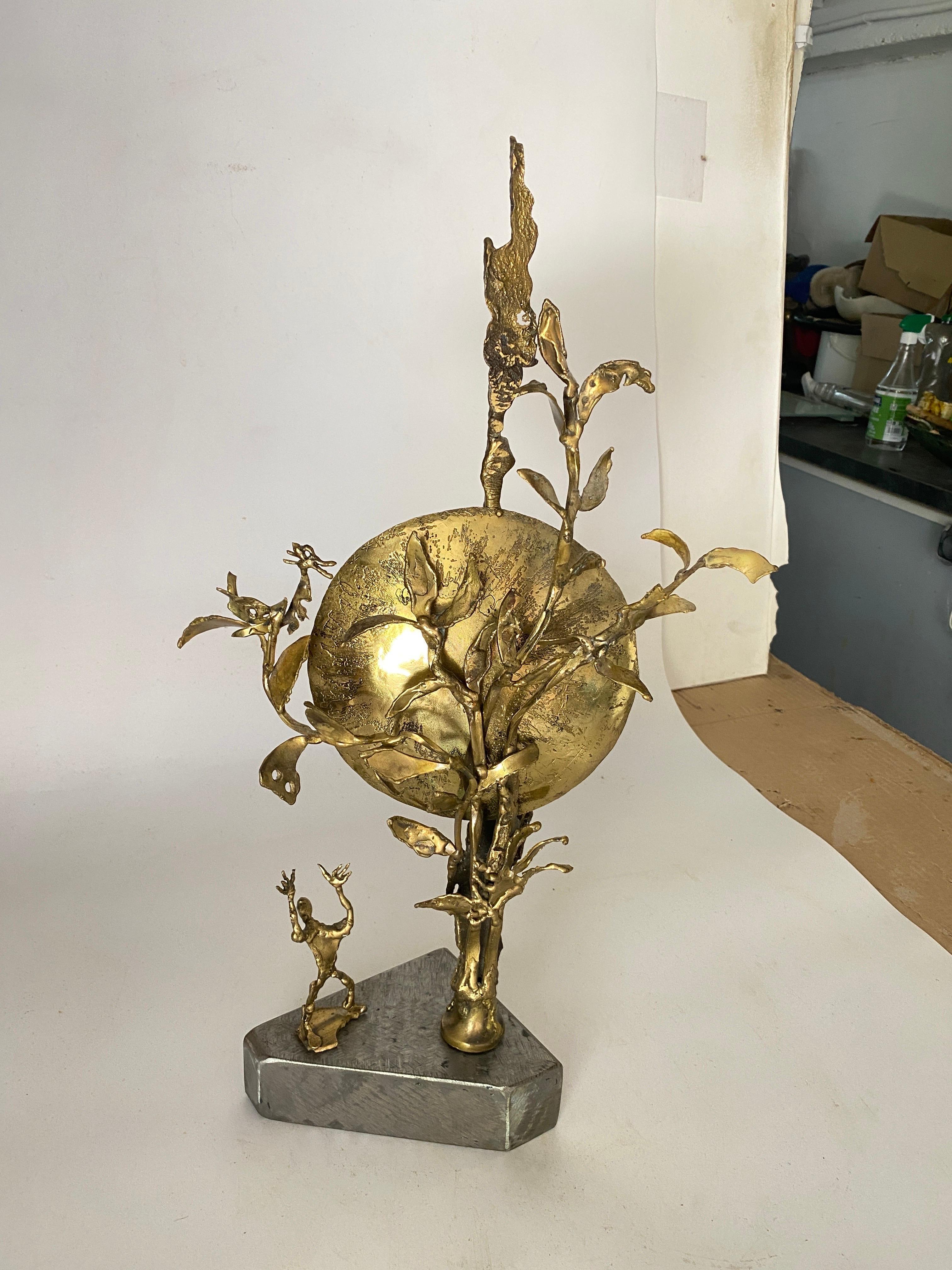 Brass Sculpture by  Tossello, Signed in Brass and Aluminium Dated 1999 In Good Condition For Sale In Auribeau sur Siagne, FR