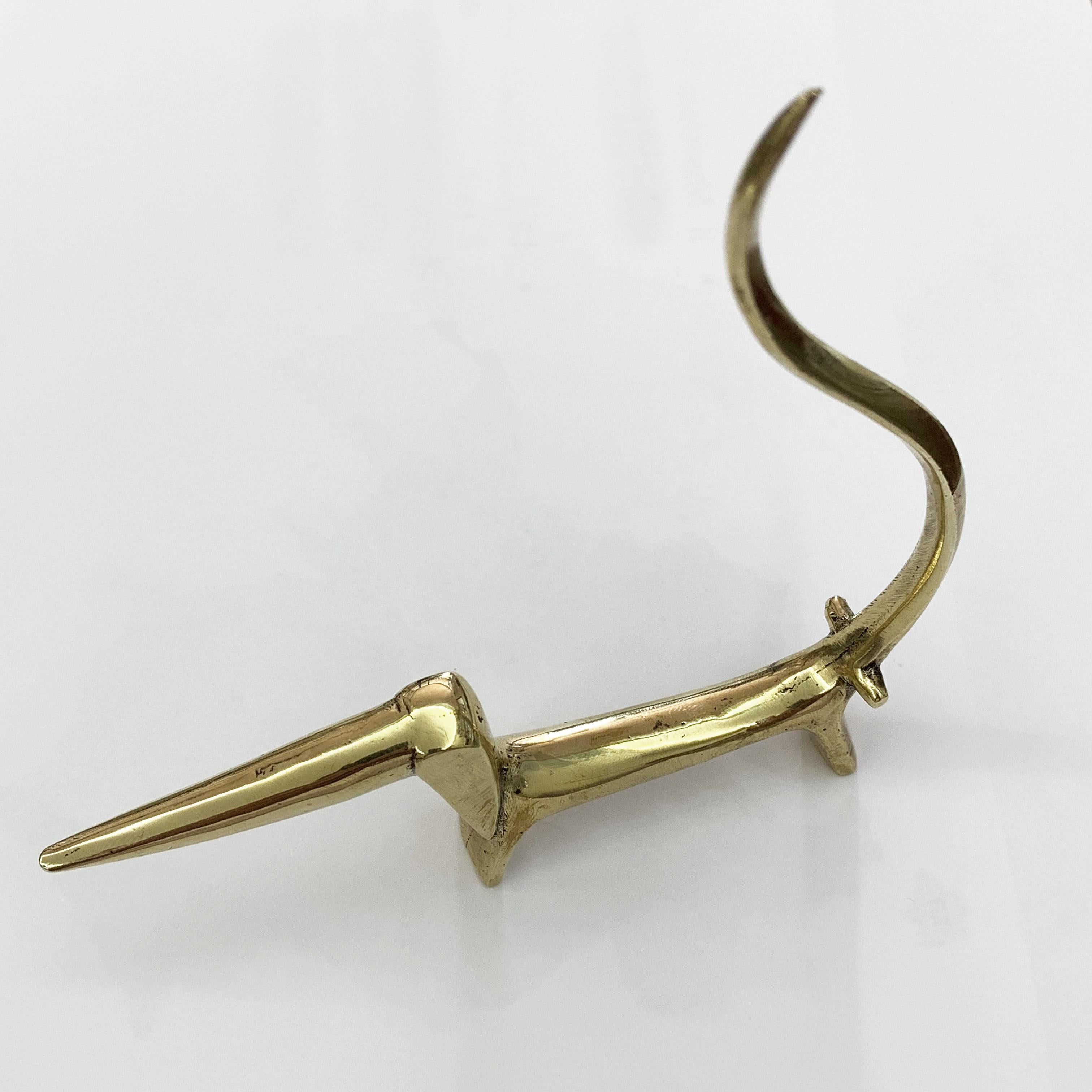 Mid-Century Modern Brass Sculpture of Dog Dachshund in Brass, Ring Holder, Austria, 1960s