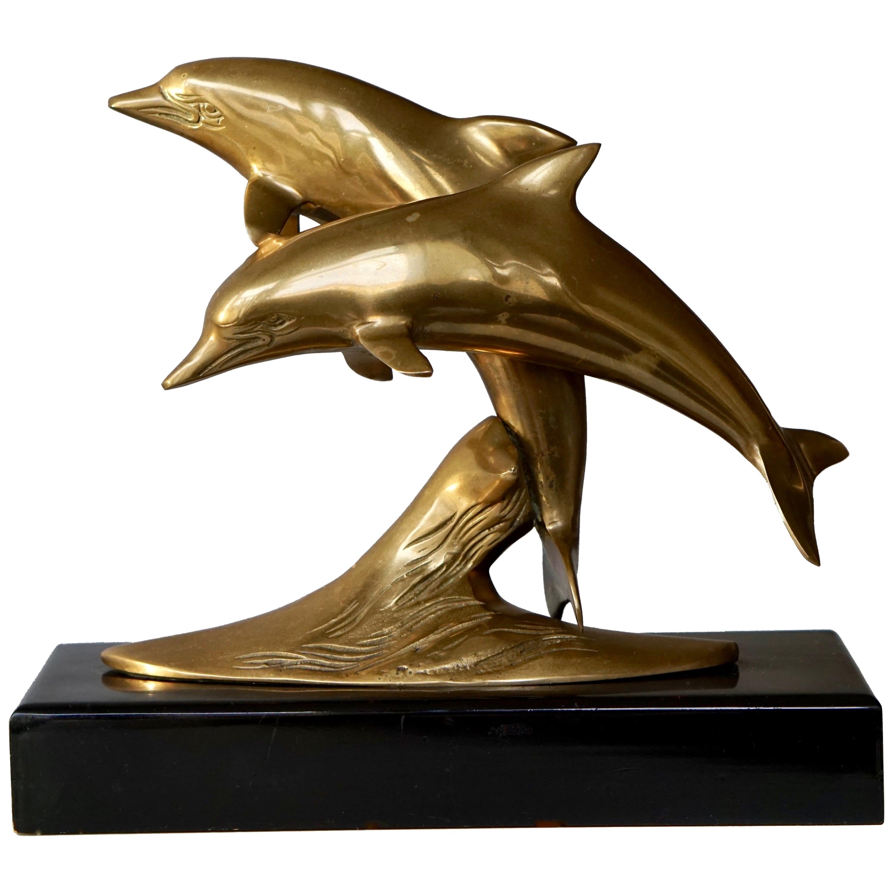 Brass Sculpture of Dolphins For Sale