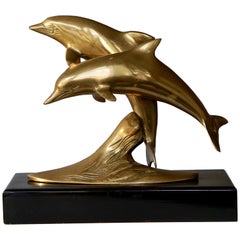 Retro Brass Sculpture of Dolphins