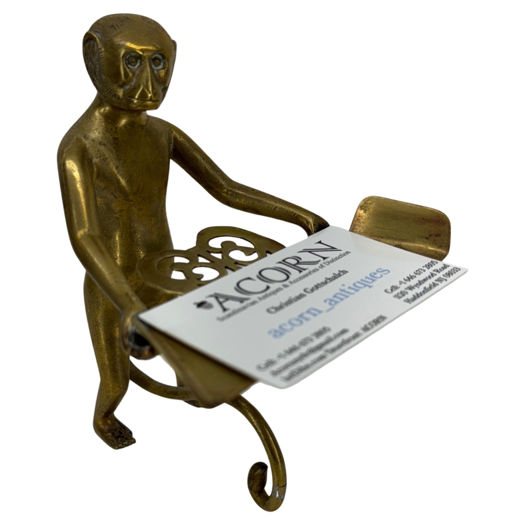 Late 19th Century Brass Sculpture of Monkey Holding Business Card Holder