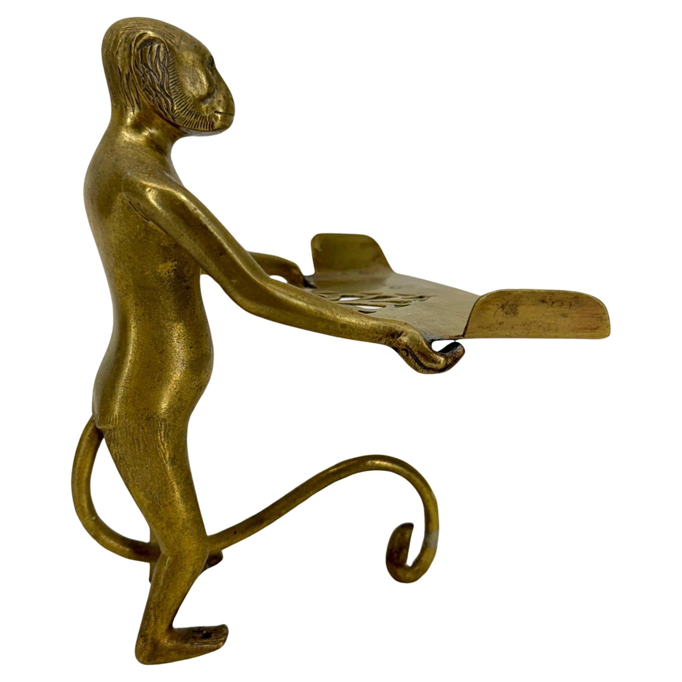 European Brass Sculpture of Monkey Holding Business Card Holder, Late 19th Century  For Sale