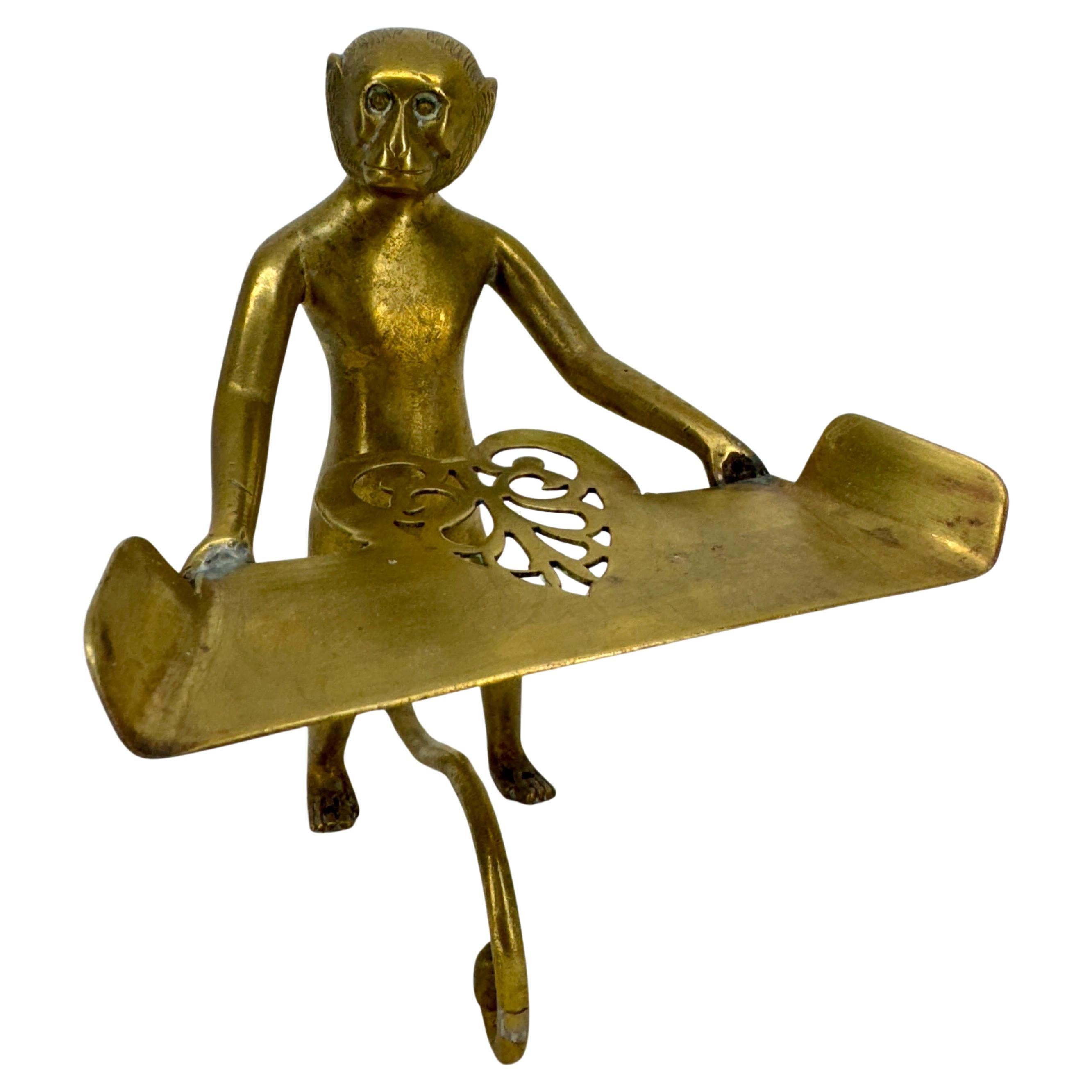 Brass Sculpture of Monkey Holding Business Card Holder, Late 19th Century 