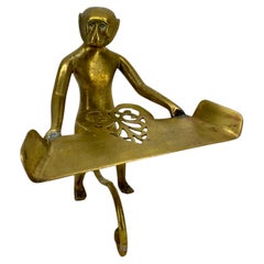 Antique Brass Sculpture of Monkey Holding Business Card Holder, Late 19th Century 