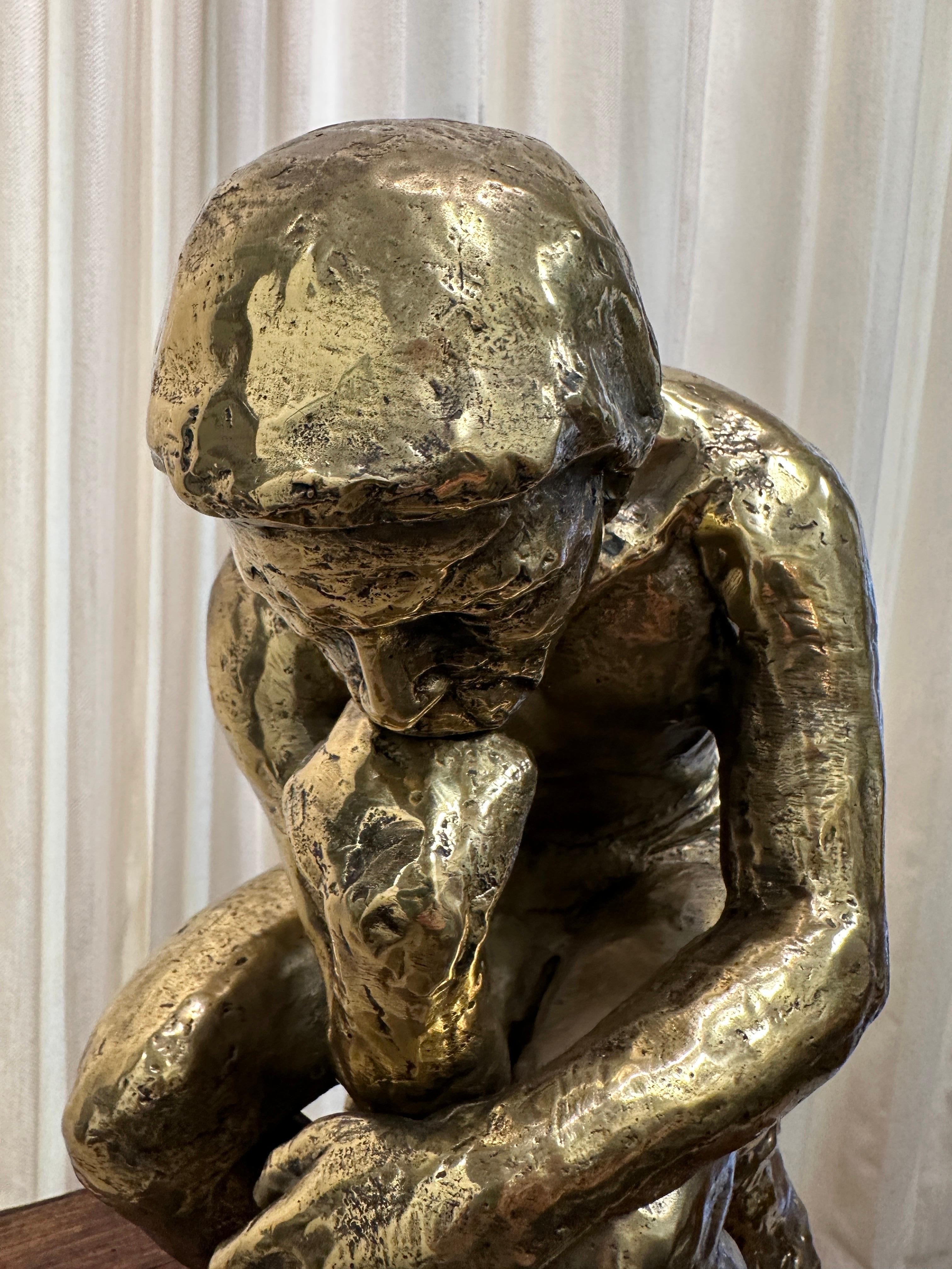 Post-Modern Brass Sculpture on Marble Base After Rodin's 