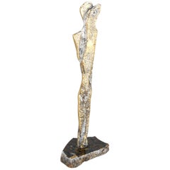 Brass Sculpture on Marble Base Signed by Unknown Artist Mid-Century Modern