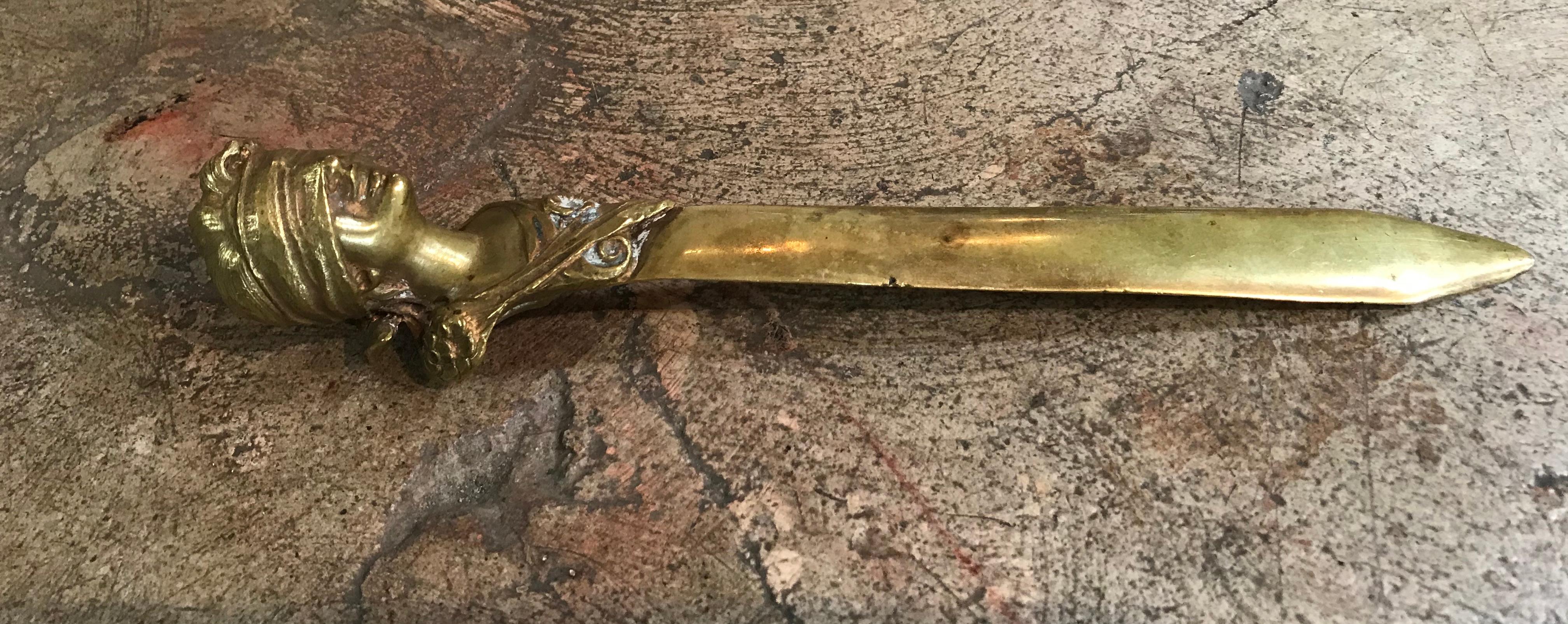 Brass Sculptured Letter Opener Desk Accessory, France, 1940s In Good Condition In Los Angeles, CA