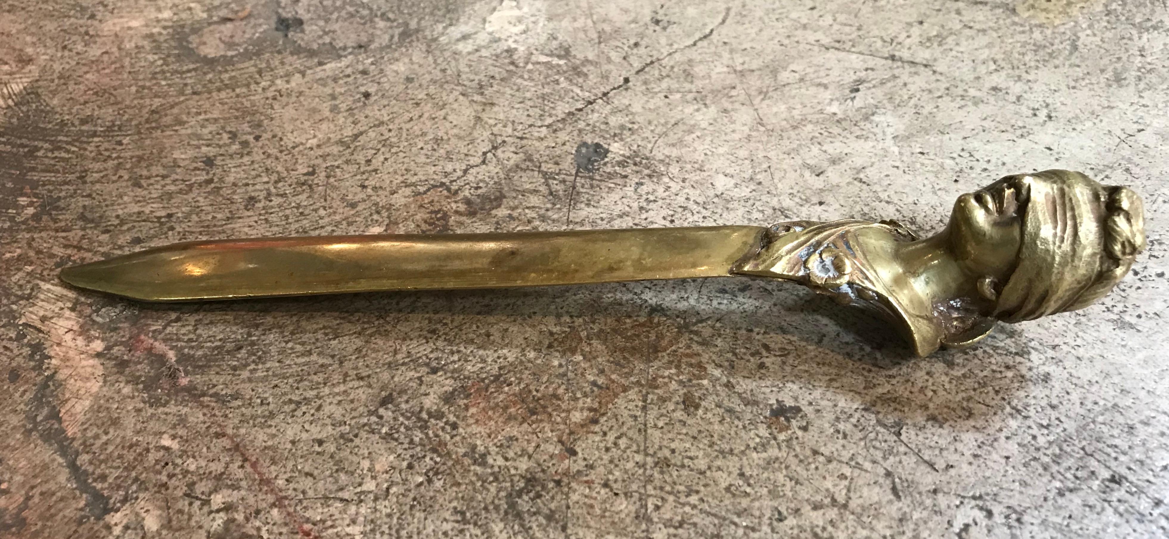 Mid-20th Century Brass Sculptured Letter Opener Desk Accessory, France, 1940s