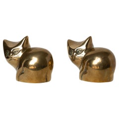 Sculptures ou serre-livres en laiton, paire de chats, France 1970