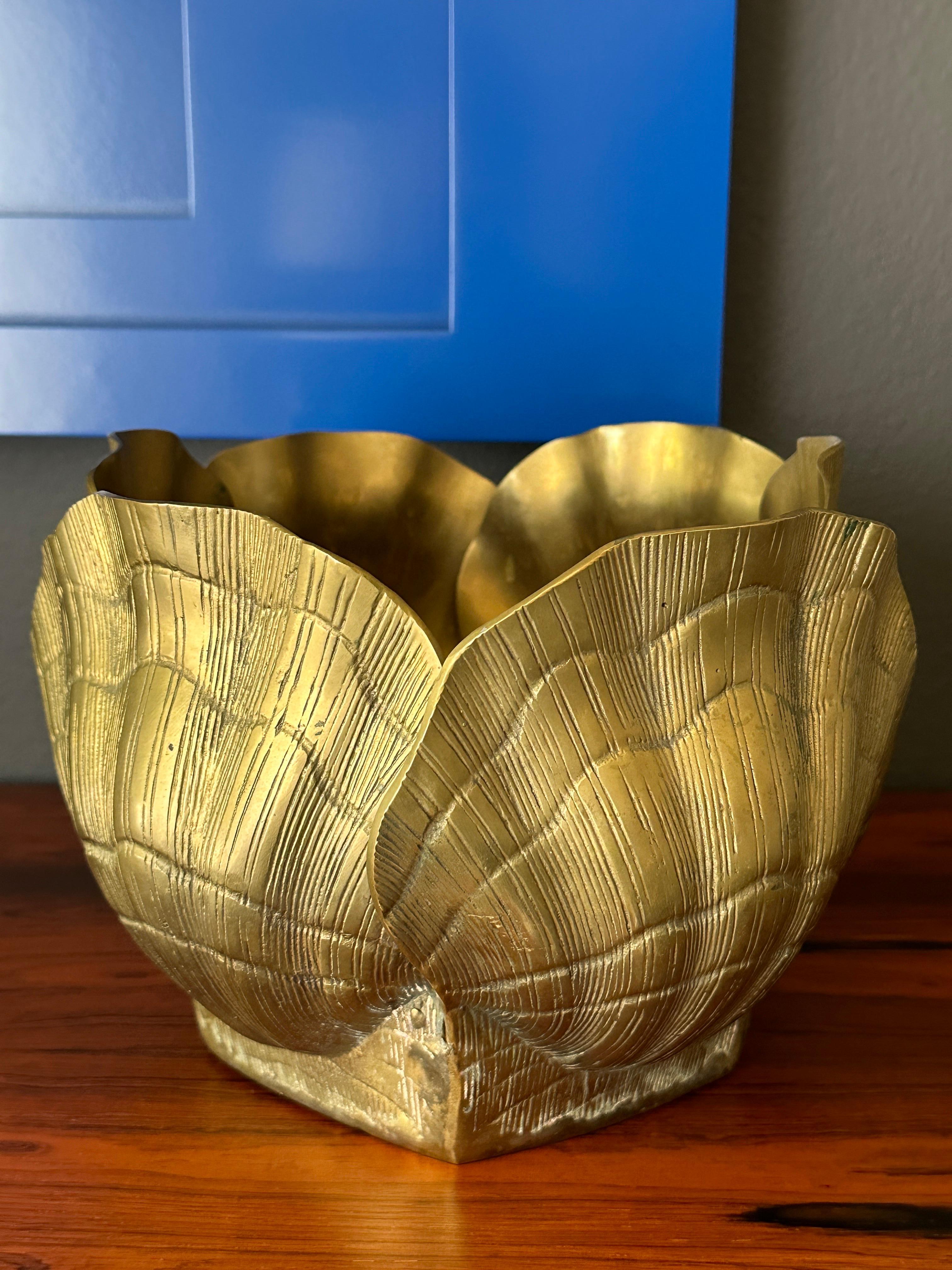 Hollywood Regency Brass Sea Shell Oval Planter
