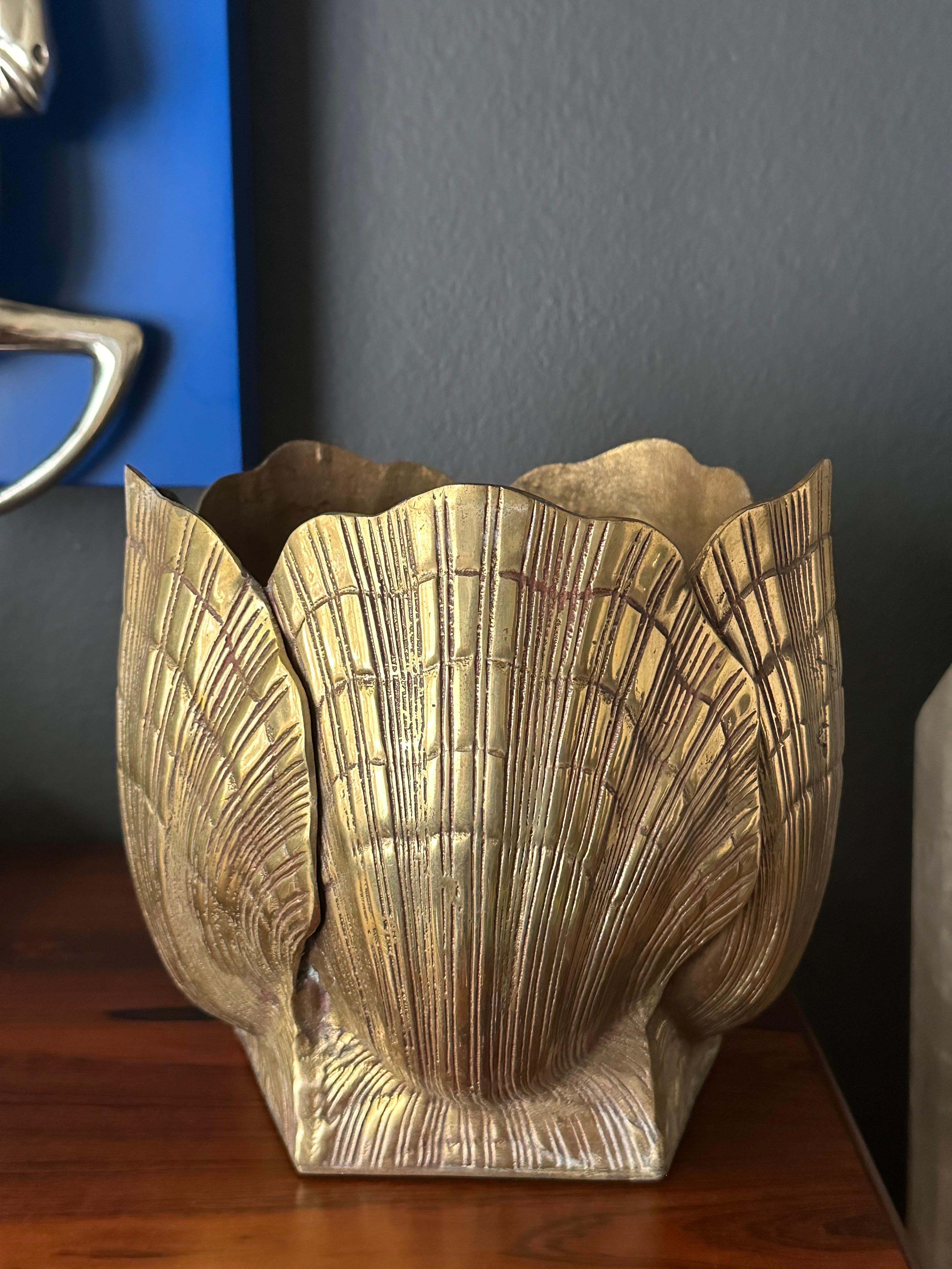 Patinated brass sea shell planter. 