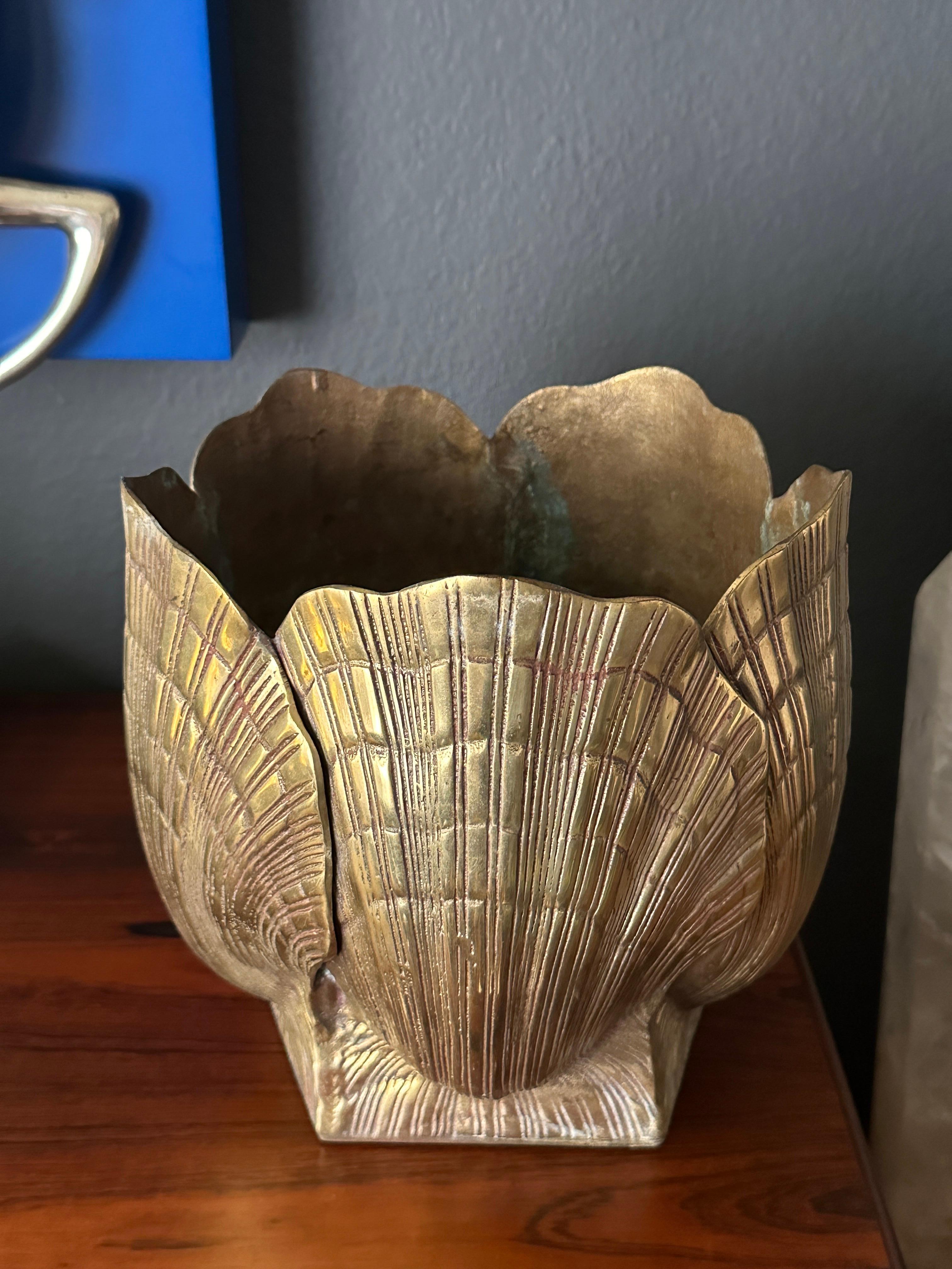 Hollywood Regency Brass Sea Shell Planter