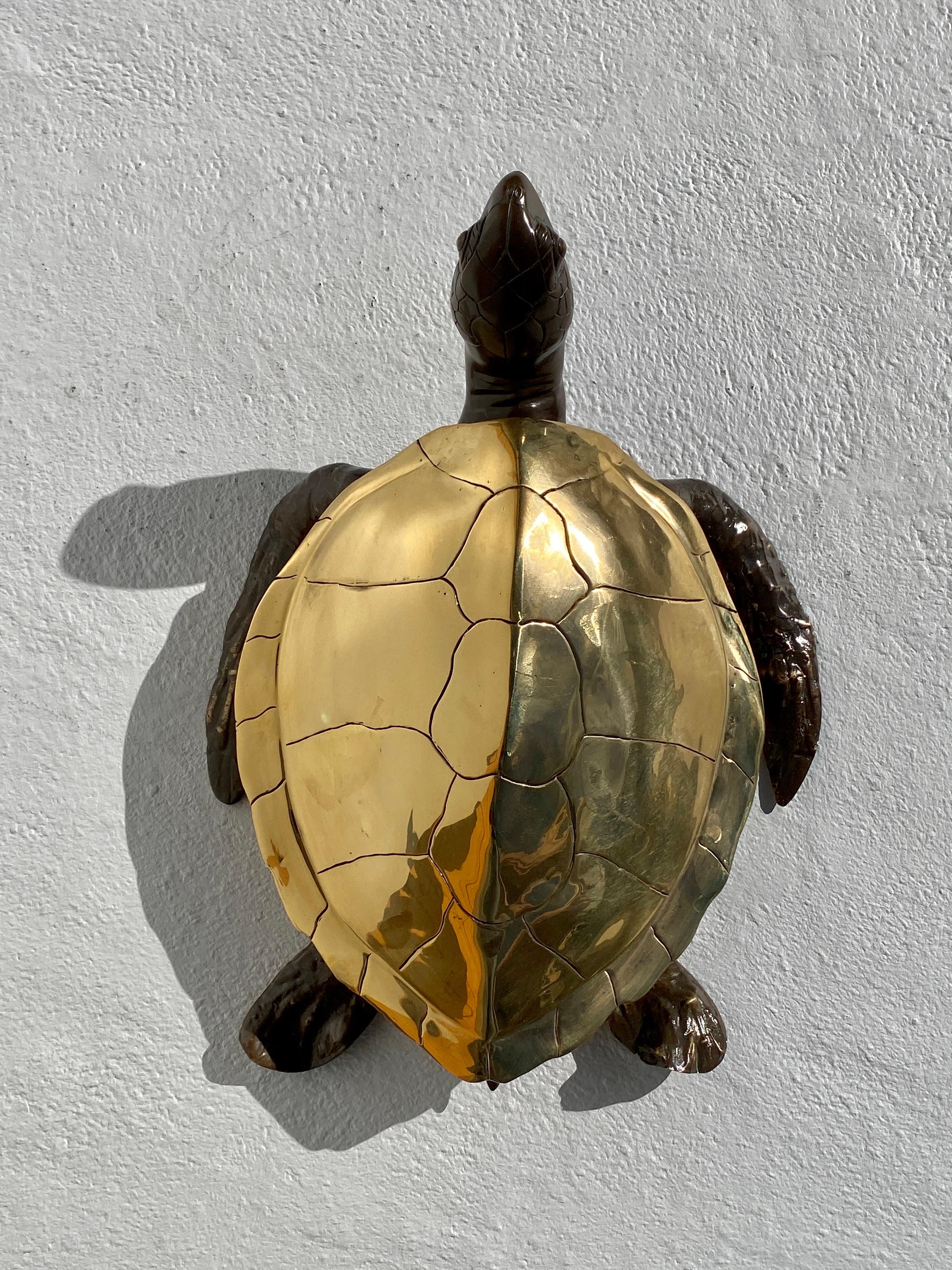 Hollywood Regency Brass Sea Turtle Sculpture / Box 