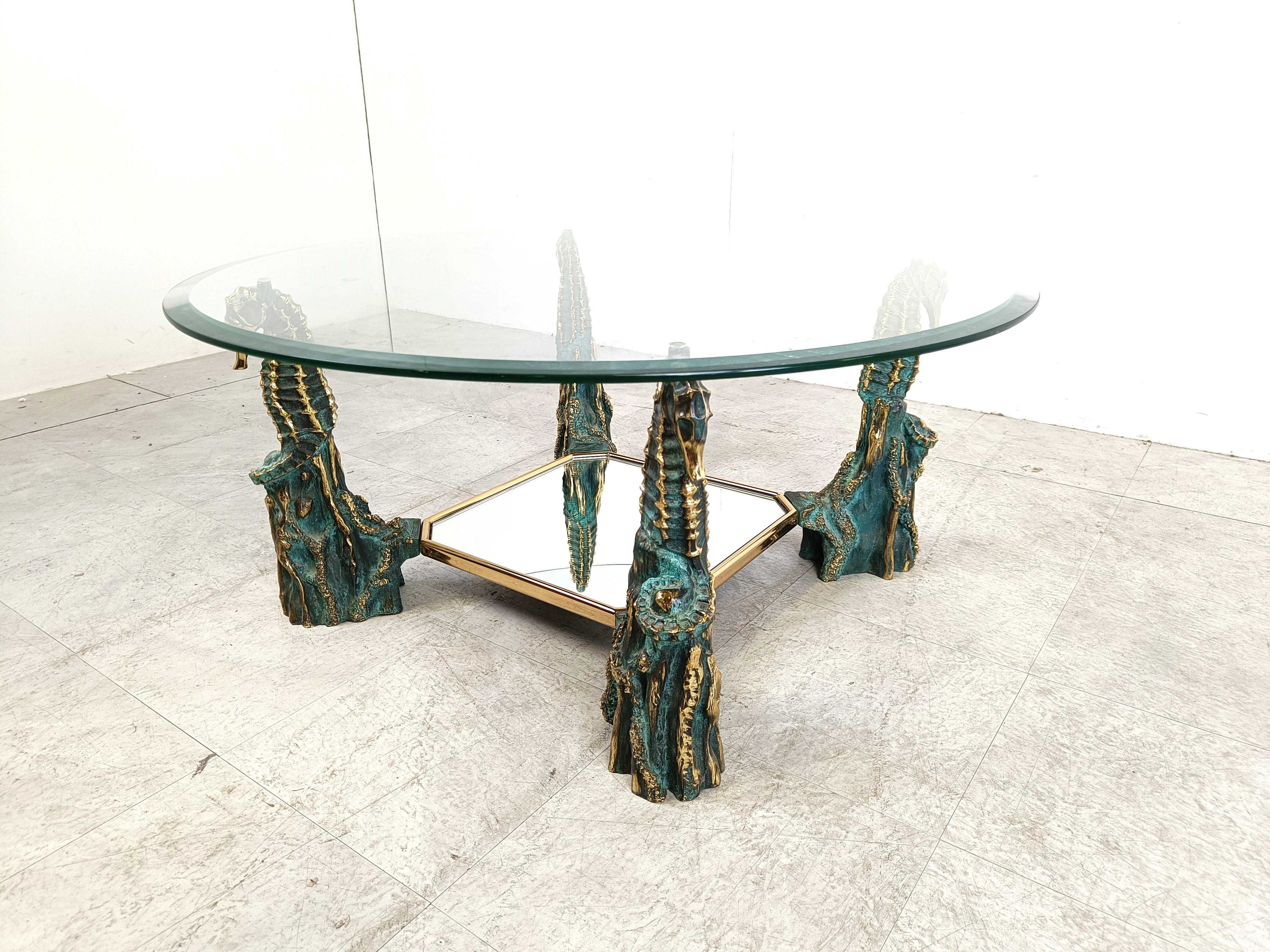 Hollywood Regency Brass seahorse coffee table, 1970s For Sale