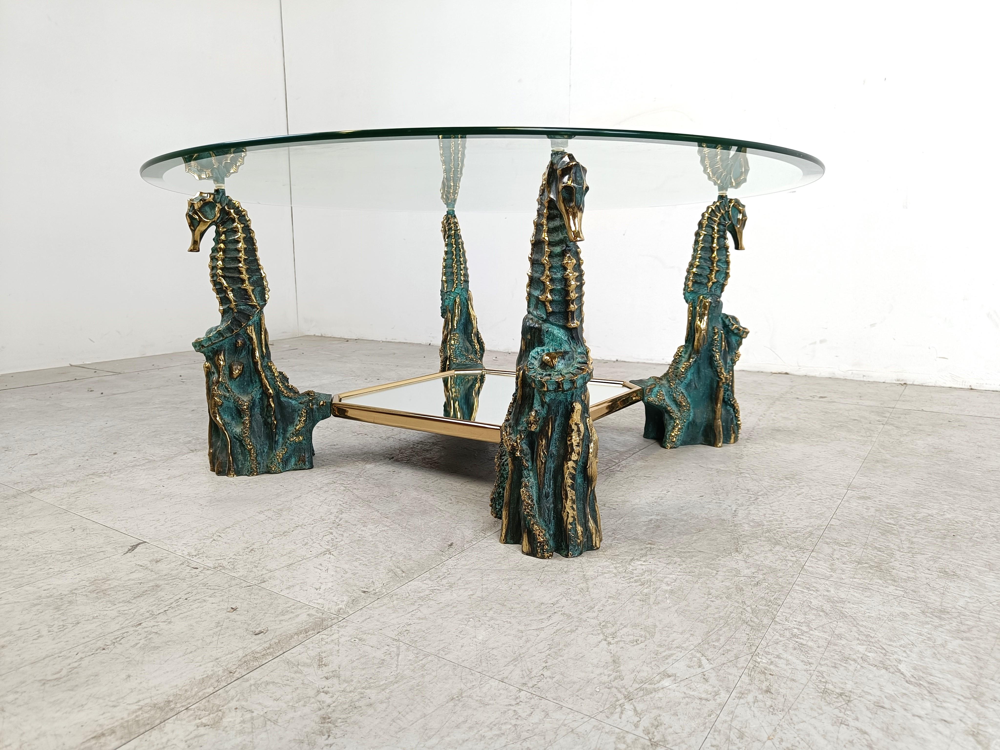 Belgian Brass seahorse coffee table, 1970s For Sale
