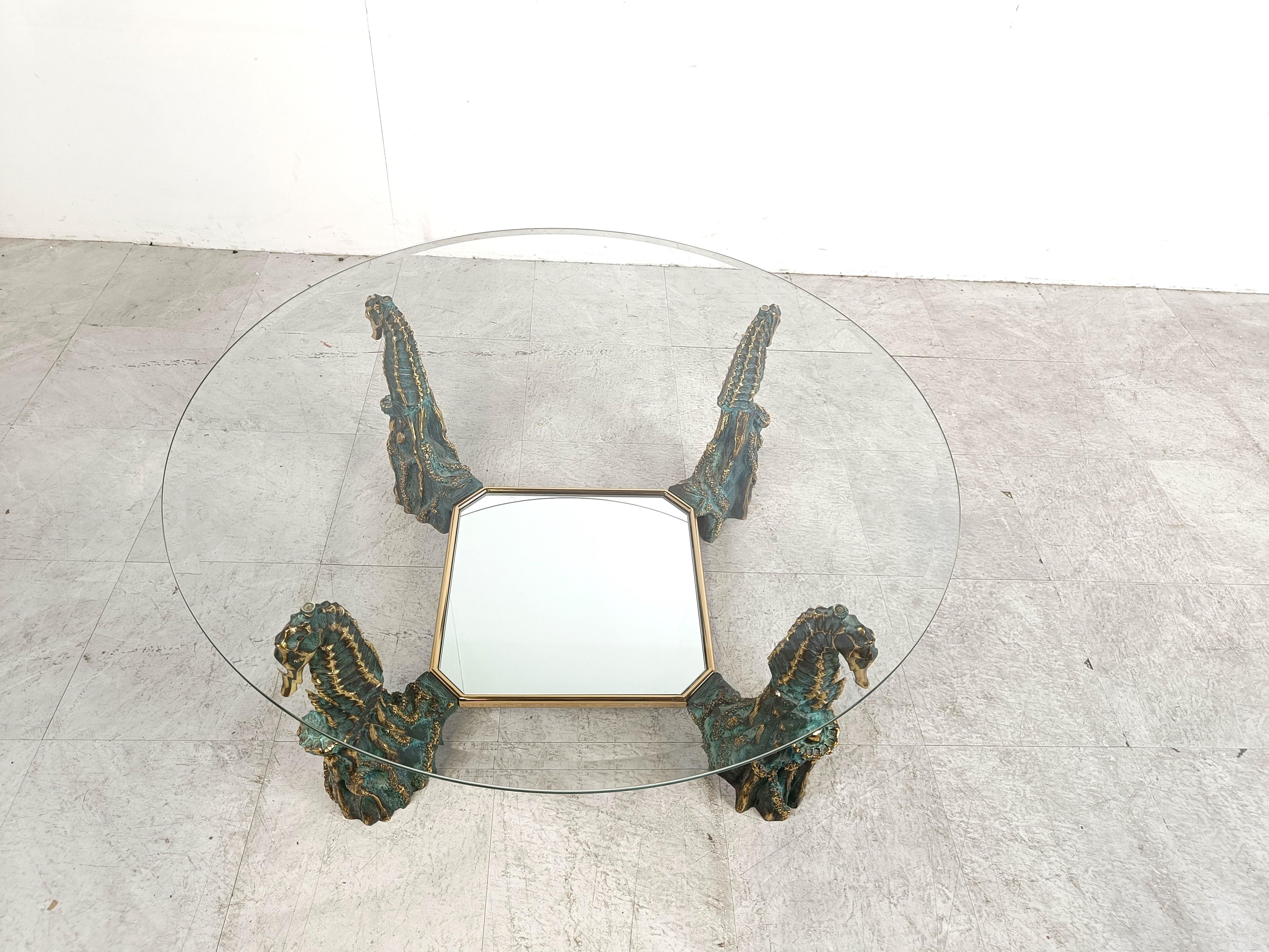 Belgian Brass seahorse coffee table, 1970s For Sale