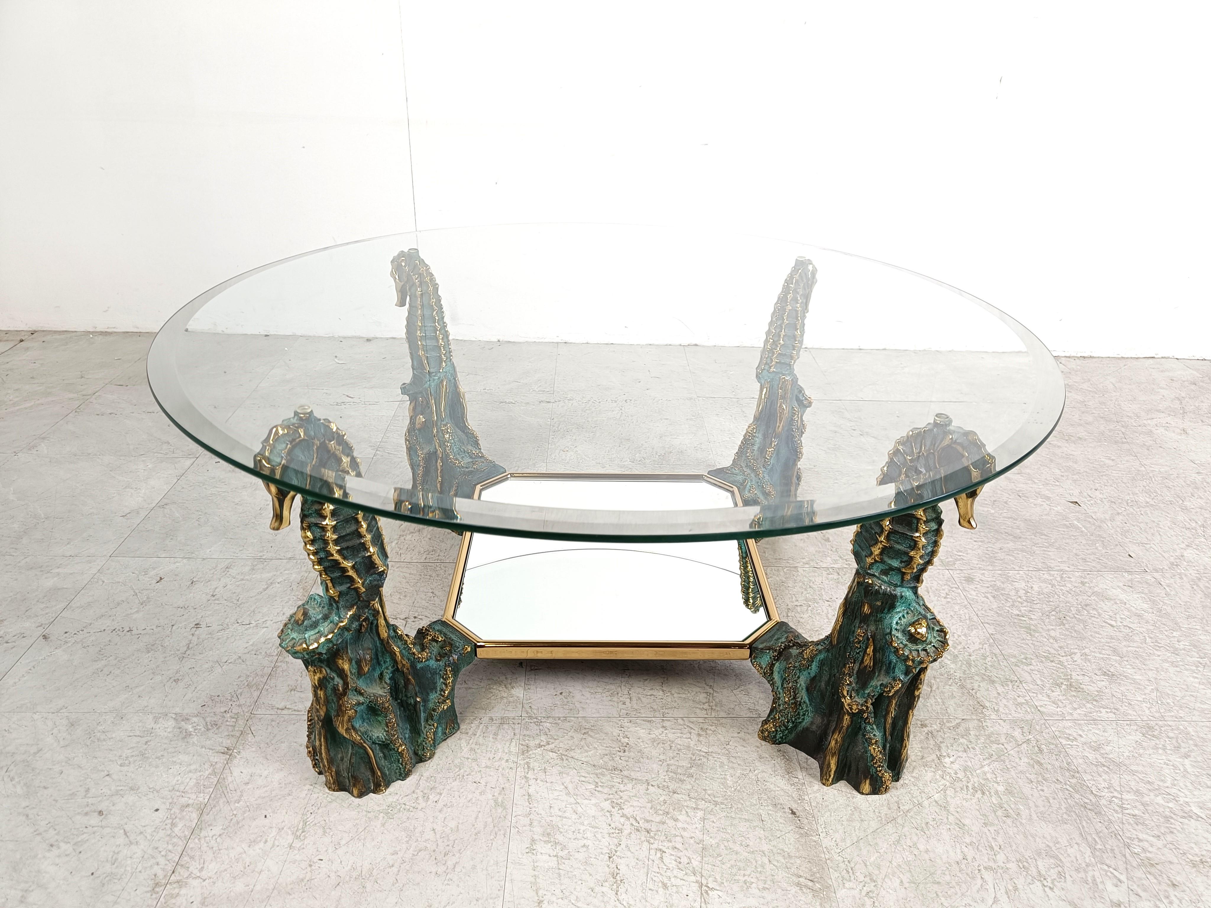 Brass seahorse coffee table, 1970s In Excellent Condition For Sale In HEVERLEE, BE