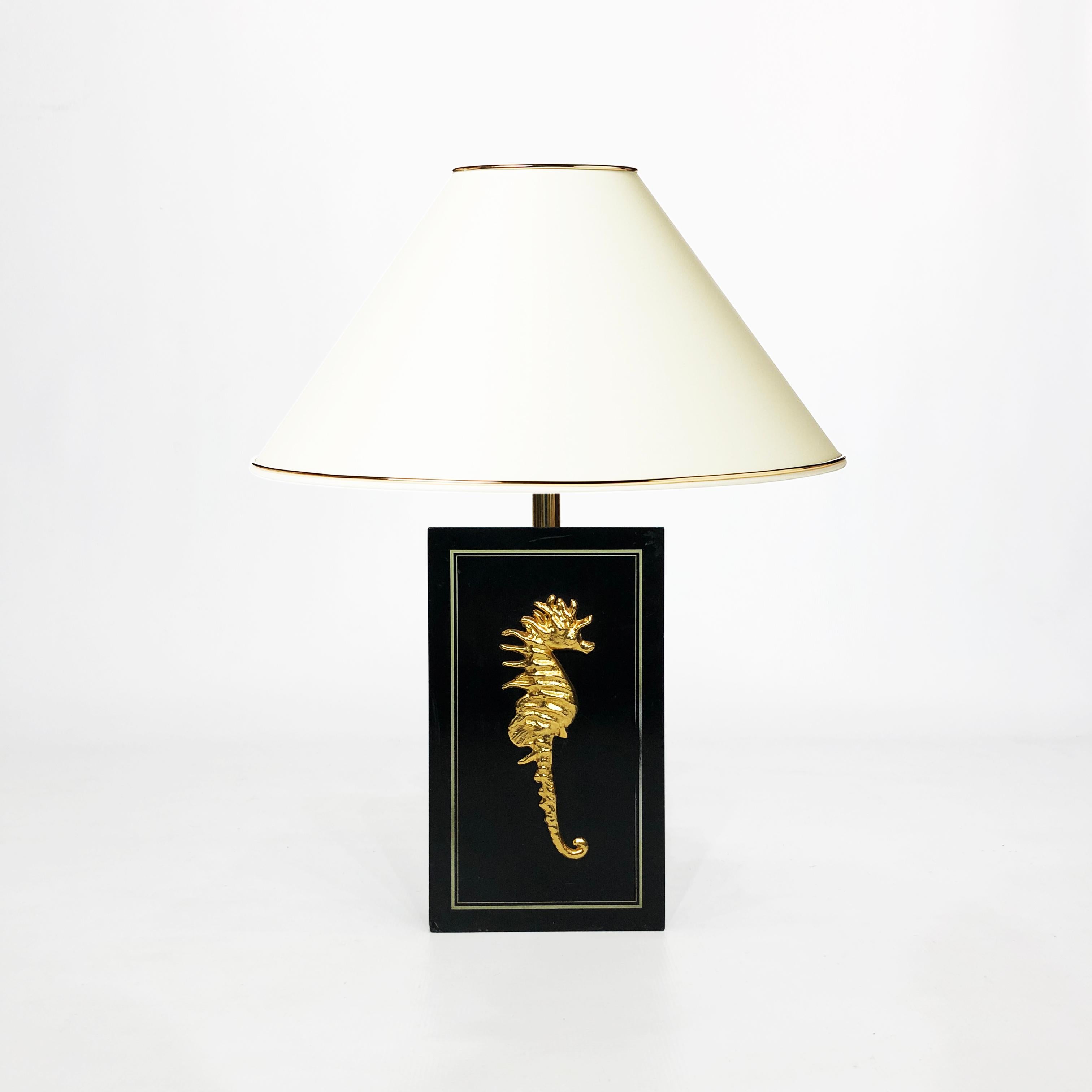 Lampe de bureau cheval de mer en laiton vintage rétro et rétro Hollywood Regency des années 1970, noir Bon état - En vente à London, GB