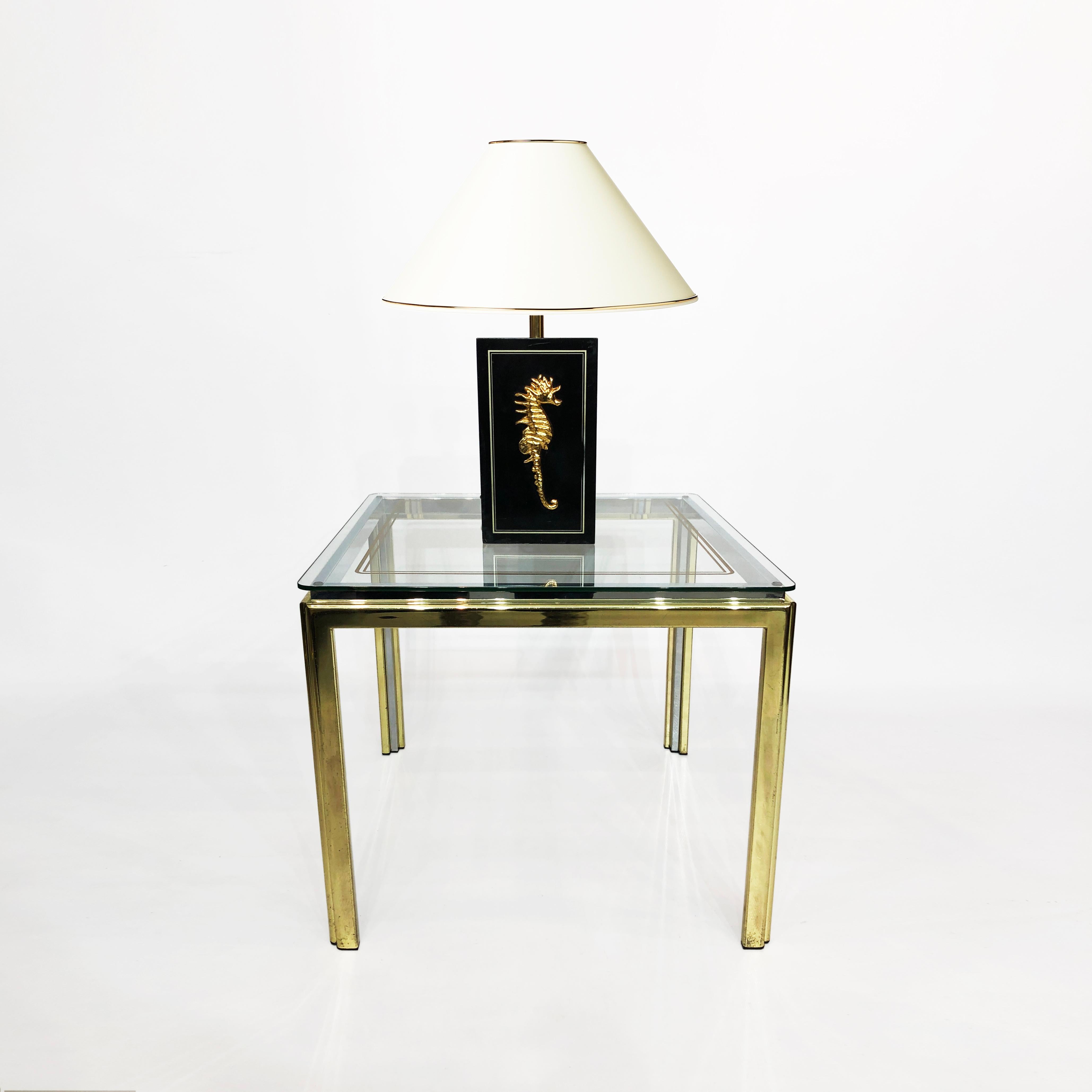 Belgian Brass Seahorse Table Lamp Midcentury Vintage Retro Hollywood Regency 1970s black For Sale