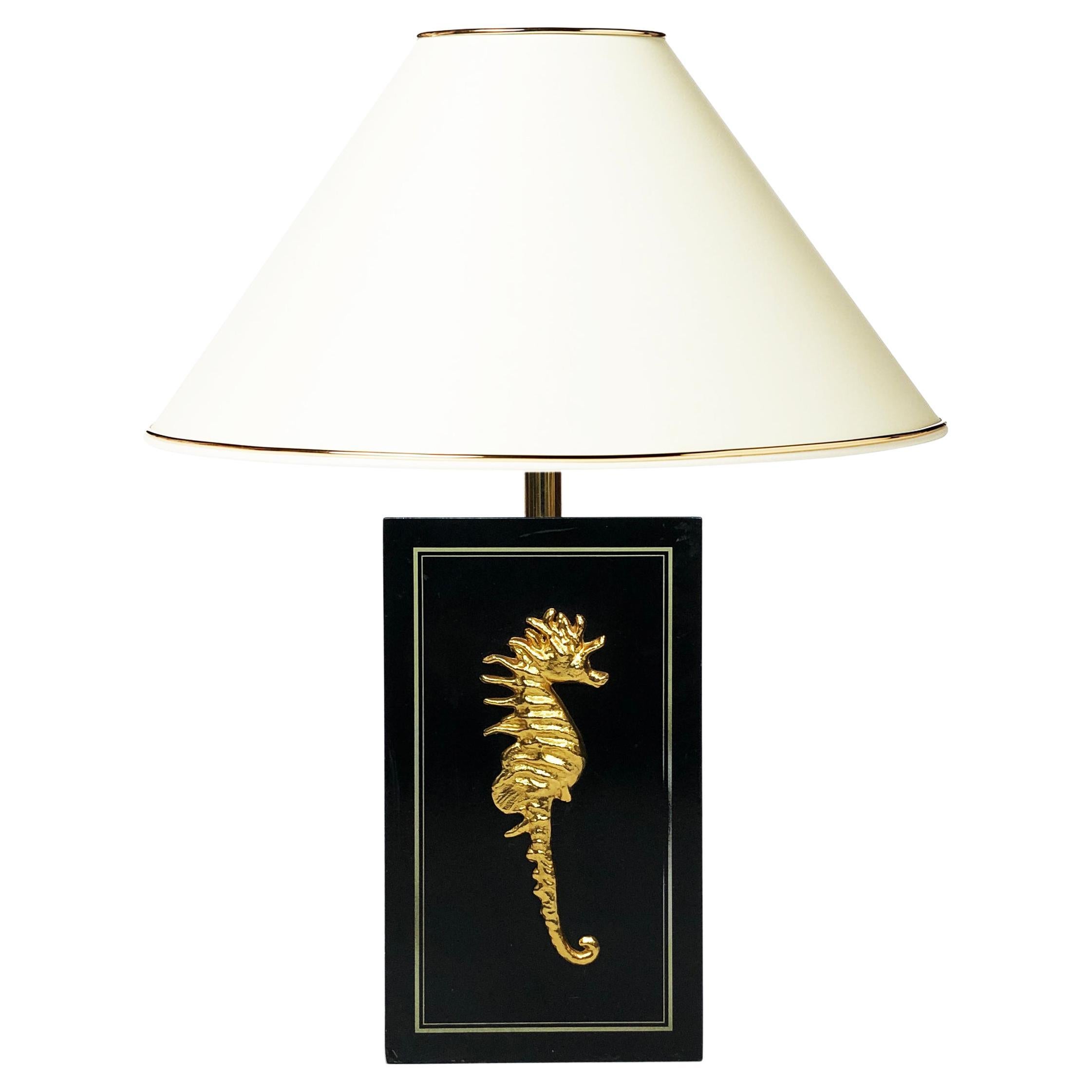 Brass Seahorse Table Lamp Midcentury Vintage Retro Hollywood Regency 1970s black For Sale